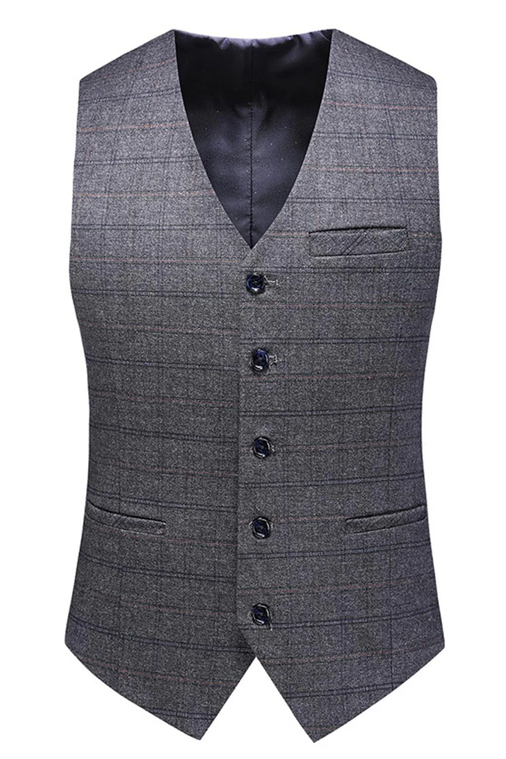 Men's Dark Blue Plaid Notched Lapel 3 Pieces Prom Suits - Image 14