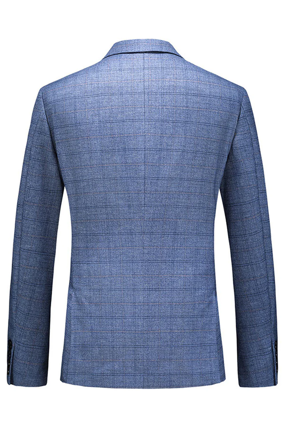 Men's Dark Blue Plaid Notched Lapel 3 Pieces Prom Suits - Image 21