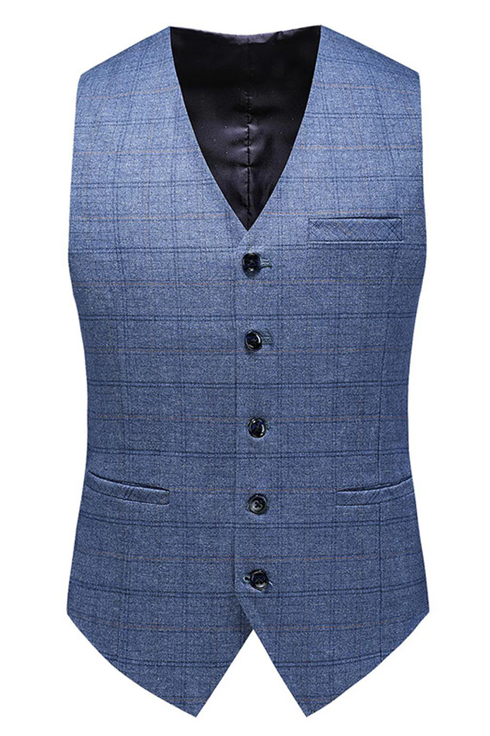 Men's Dark Blue Plaid Notched Lapel 3 Pieces Prom Suits - Image 22