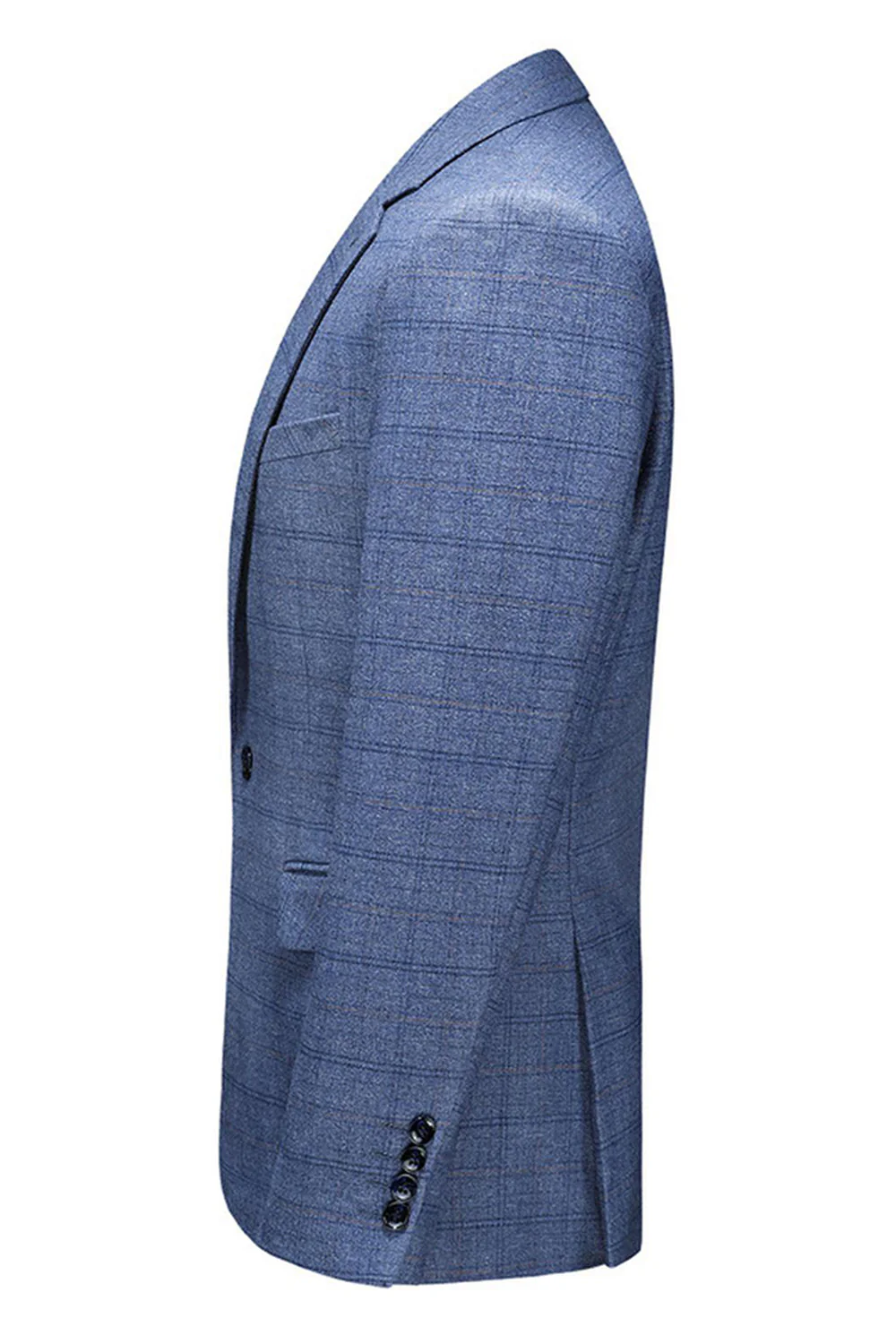 Men's Dark Blue Plaid Notched Lapel 3 Pieces Prom Suits - Image 23