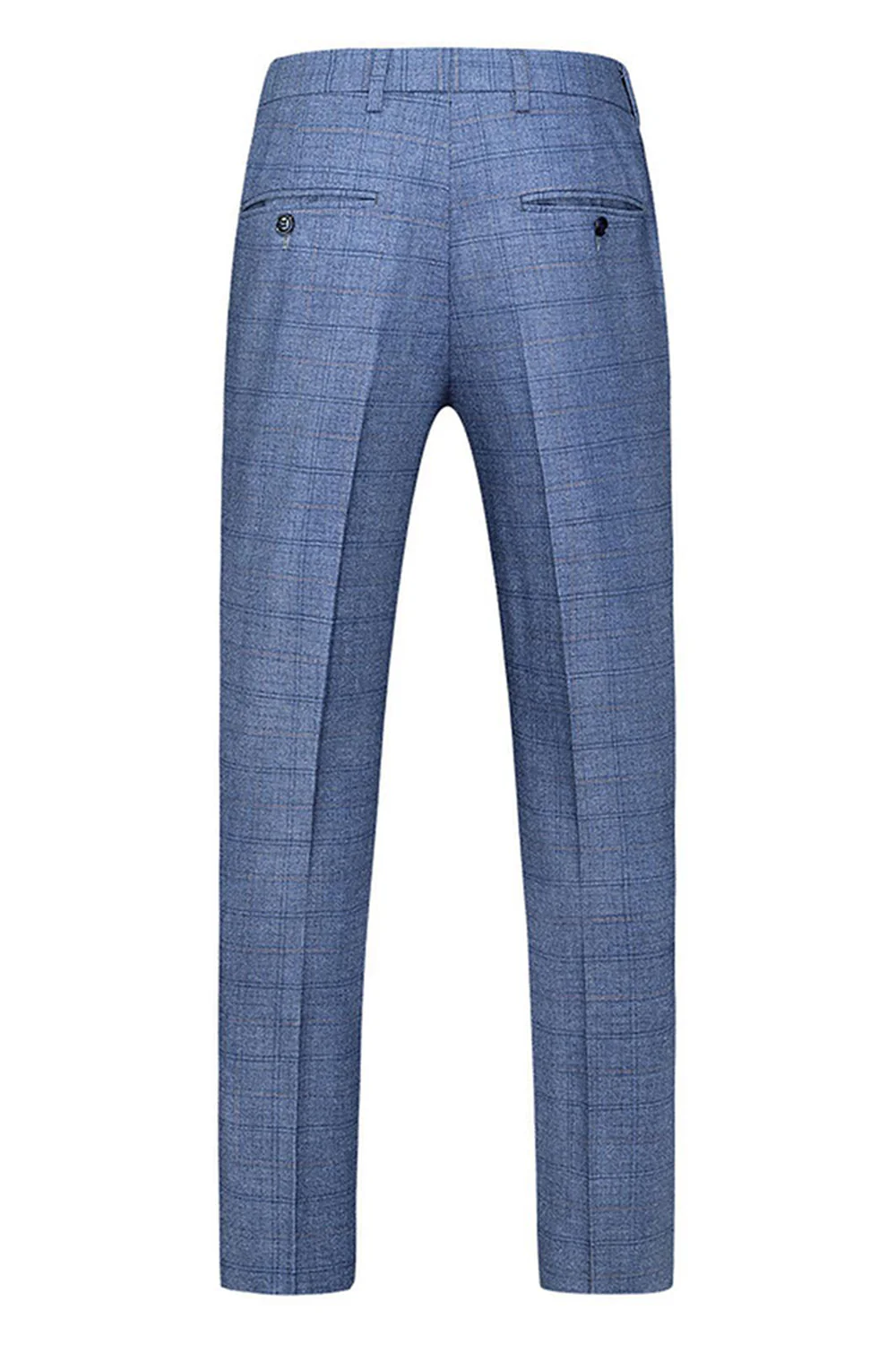 Men's Dark Blue Plaid Notched Lapel 3 Pieces Prom Suits - Image 25