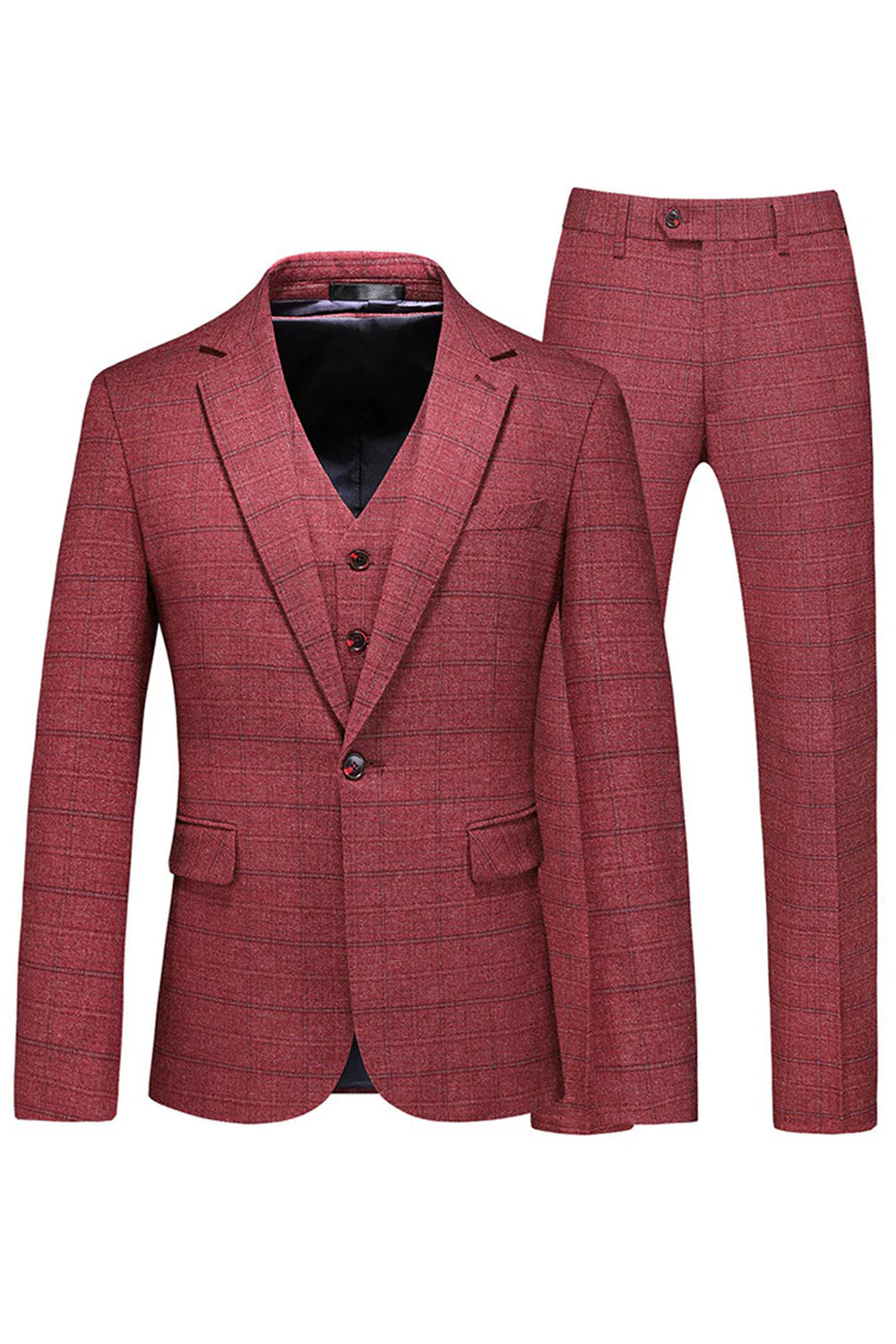 Men's Dark Blue Plaid Notched Lapel 3 Pieces Prom Suits - Image 26