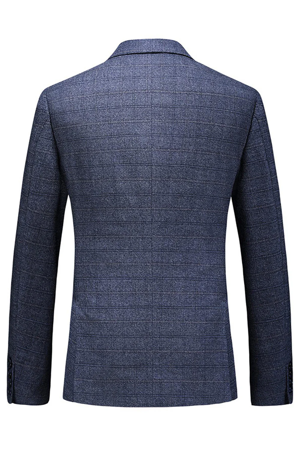 Men's Dark Blue Plaid Notched Lapel 3 Pieces Prom Suits - Image 3
