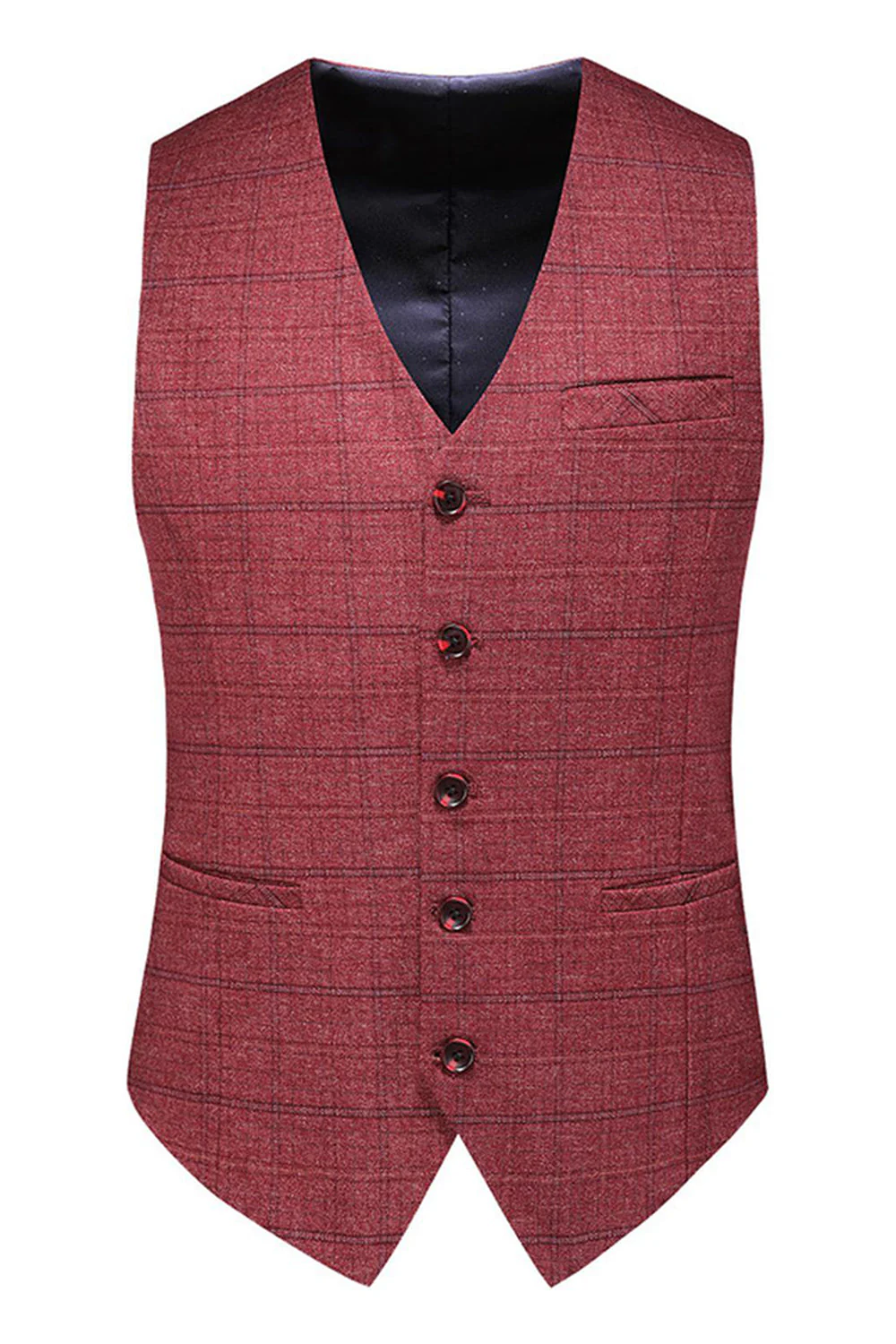 Men's Dark Blue Plaid Notched Lapel 3 Pieces Prom Suits - Image 31