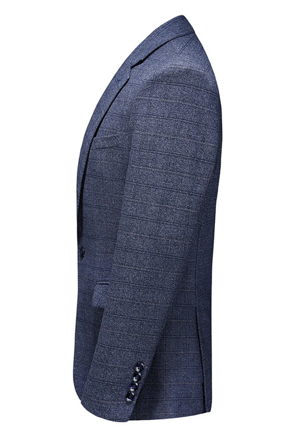 Men's Dark Blue Plaid Notched Lapel 3 Pieces Prom Suits - Image 4