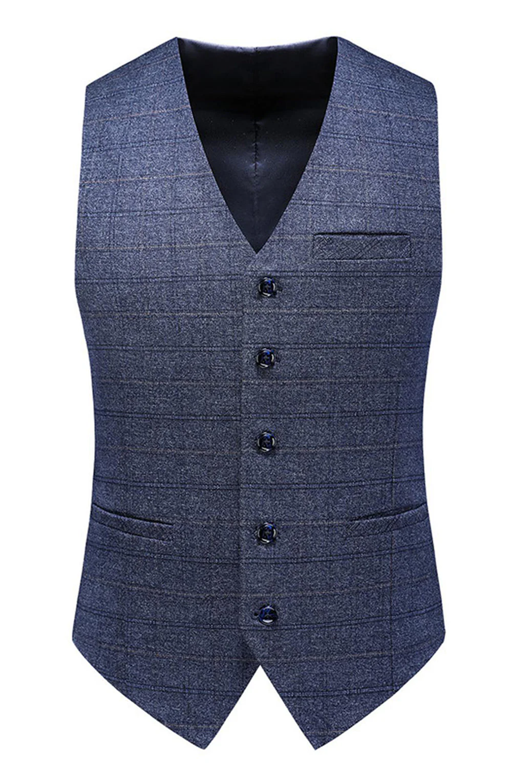 Men's Dark Blue Plaid Notched Lapel 3 Pieces Prom Suits - Image 5