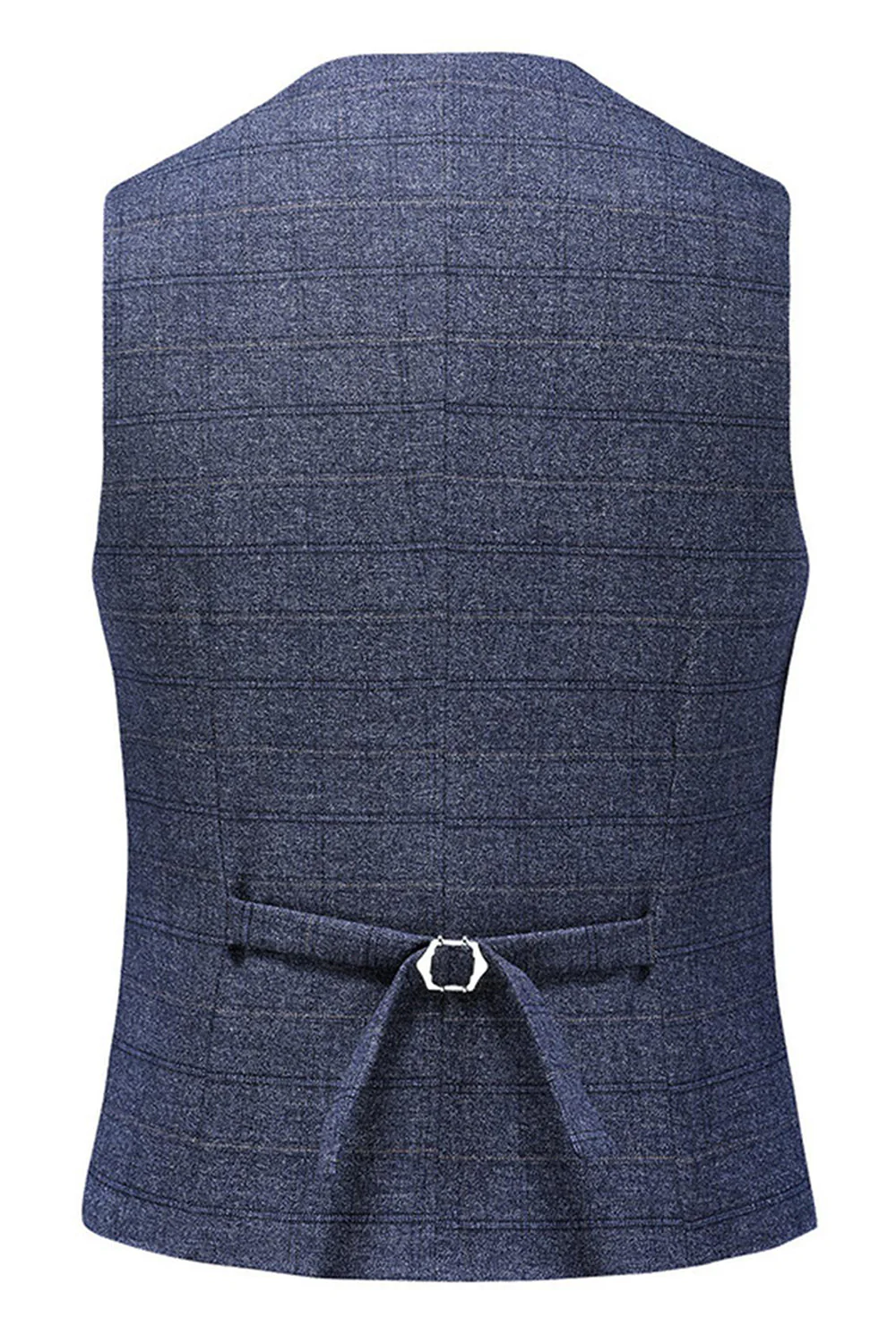 Men's Dark Blue Plaid Notched Lapel 3 Pieces Prom Suits - Image 7