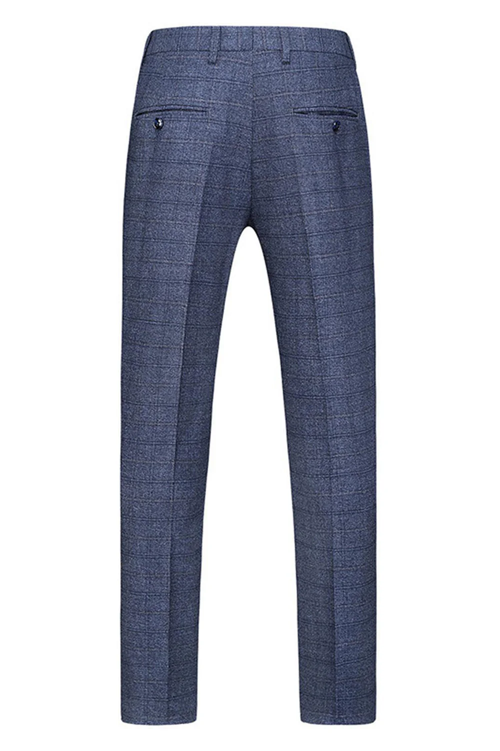 Men's Dark Blue Plaid Notched Lapel 3 Pieces Prom Suits - Image 8