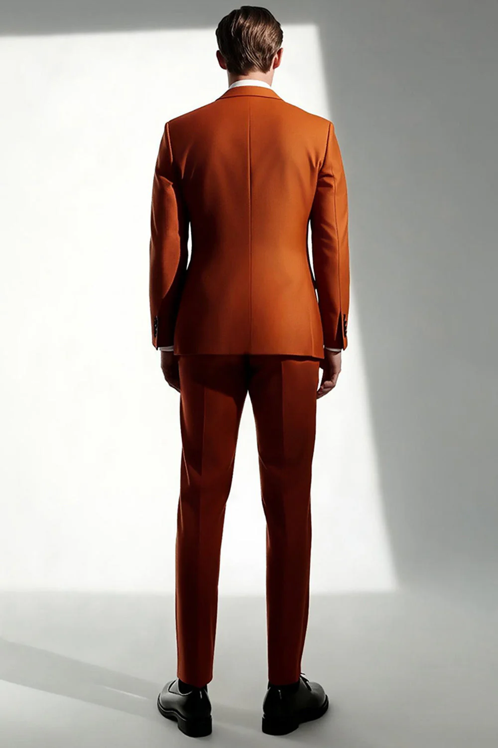 Men's Dark Orange Peak Lapel 2 Piece Prom Suits - Image 2