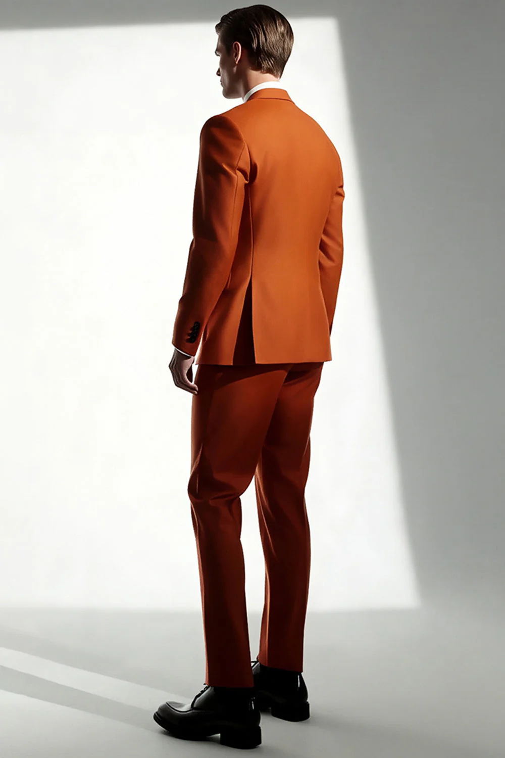 Men's Dark Orange Peak Lapel 2 Piece Prom Suits - Image 3