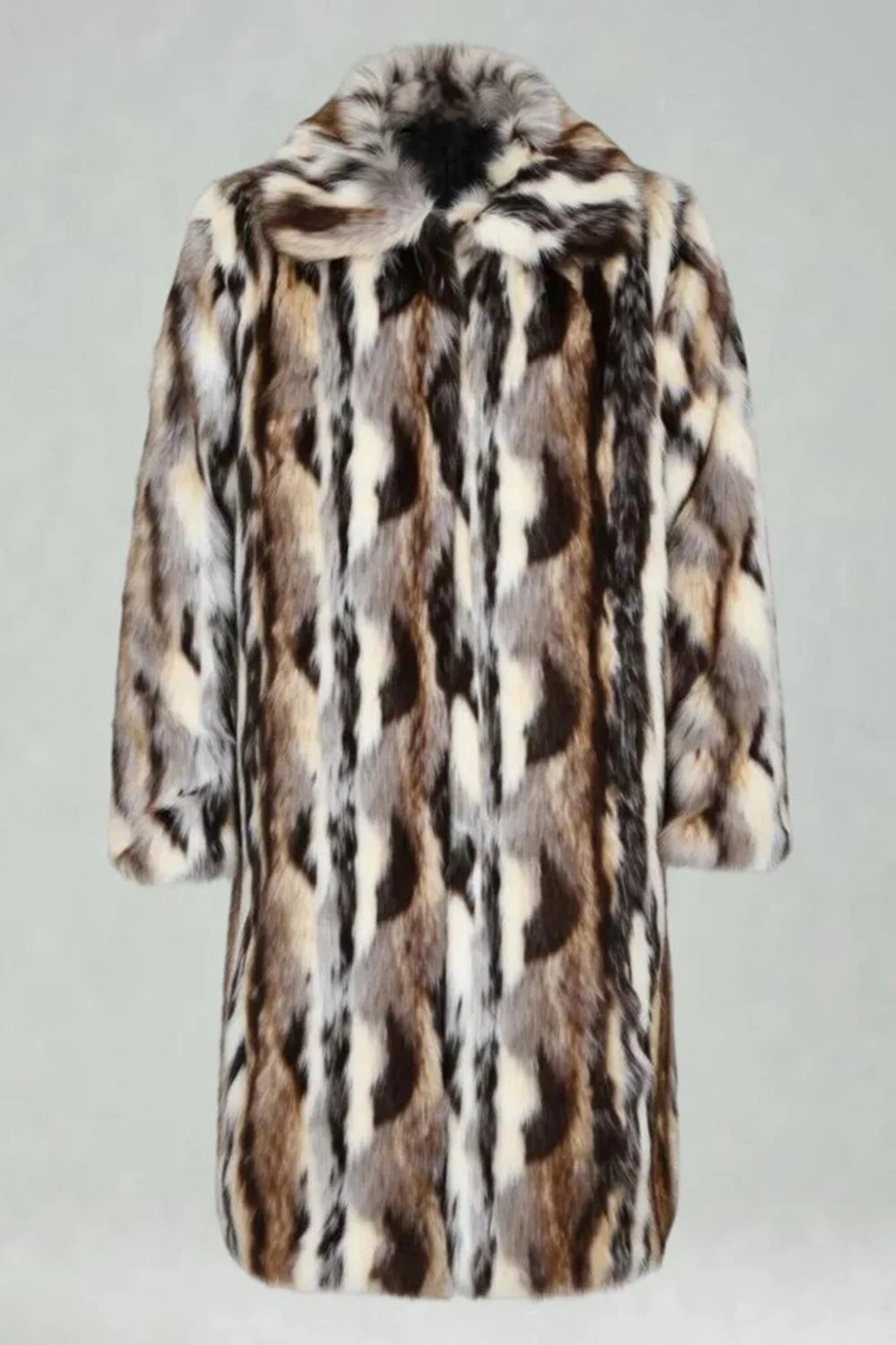 Men's Faux Fur Grey Coffee Open Front Winter Coat - Image 4