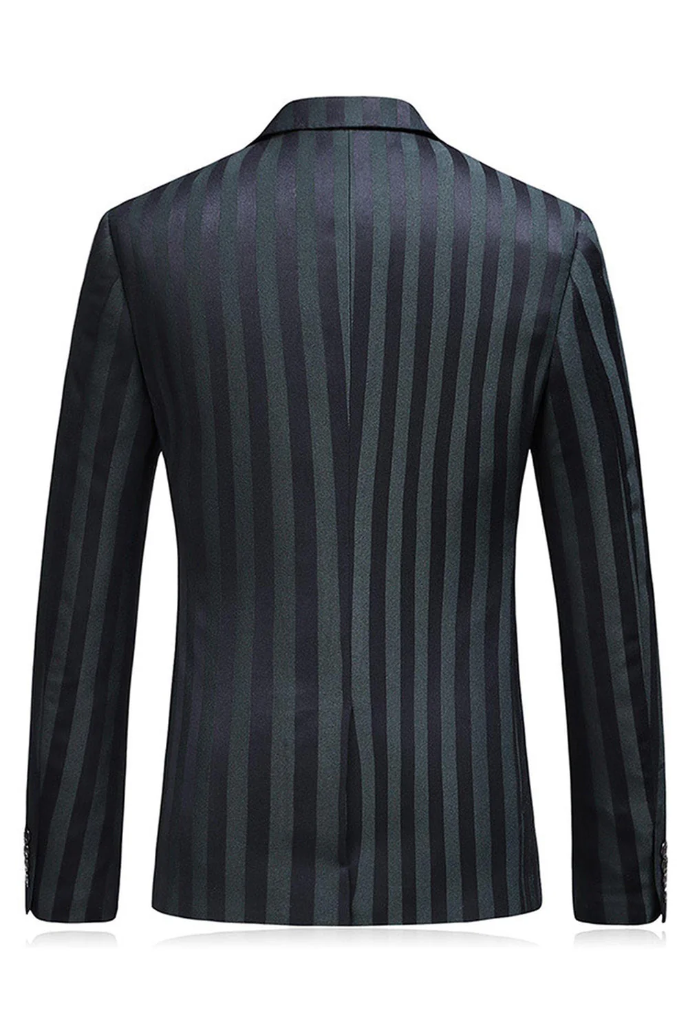 Men's Grey Green Striped Peaked Lapel 3 Pieces Prom Suits - Image 3