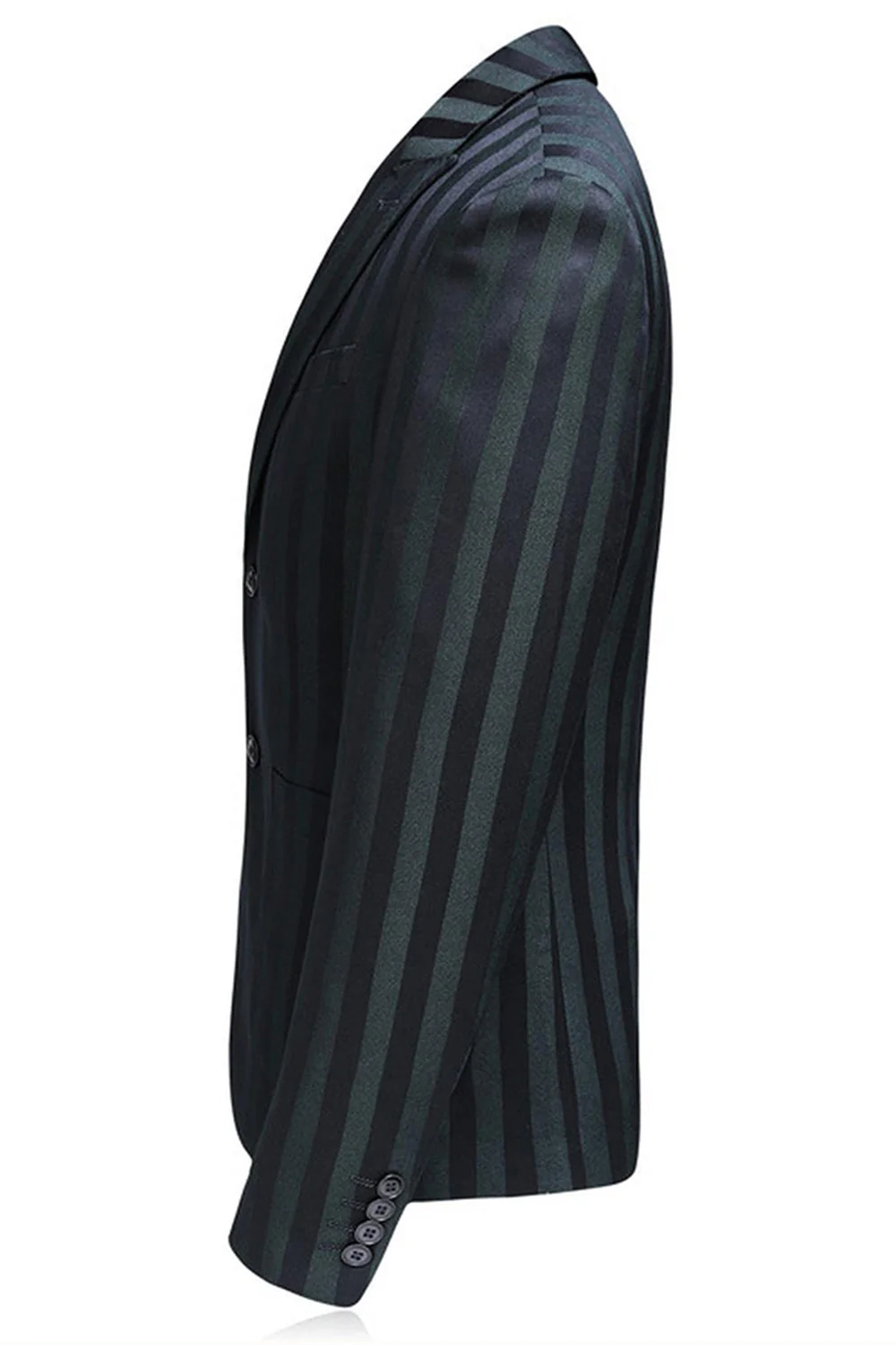 Men's Grey Green Striped Peaked Lapel 3 Pieces Prom Suits - Image 4