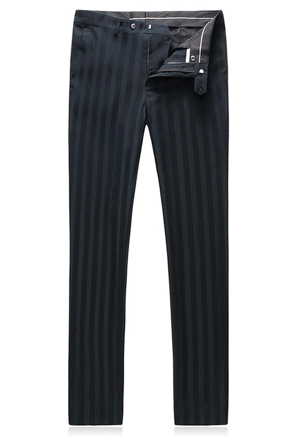 Men's Grey Green Striped Peaked Lapel 3 Pieces Prom Suits - Image 7