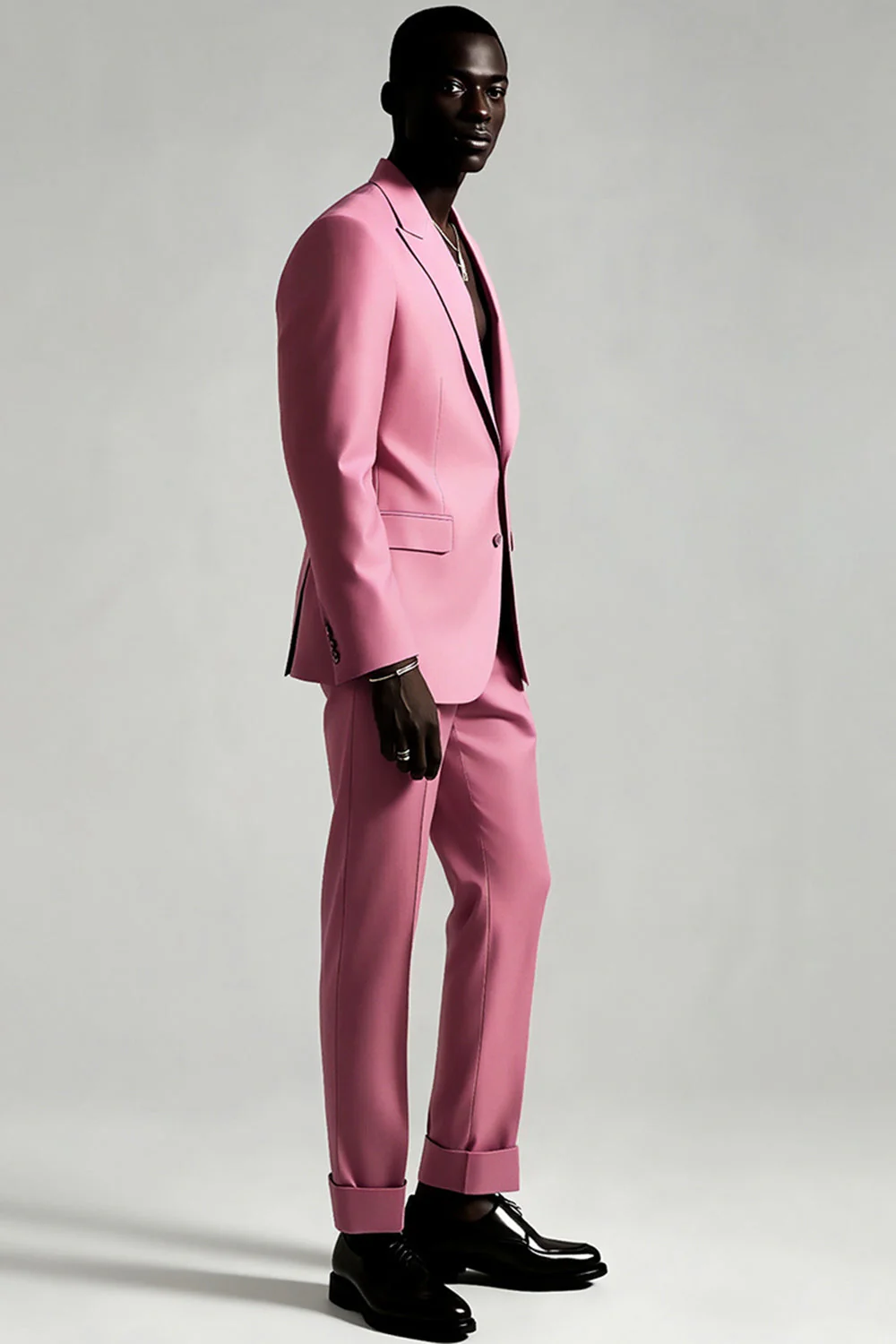 Men's Grey Pink Peak Lapel 2 Piece Prom Suits - Image 3
