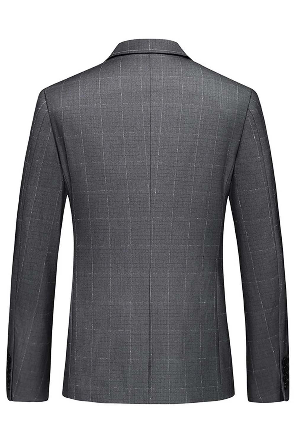 Men's Grey Plaid Peak Lapel 3 Pieces Formal Suits - Image 3