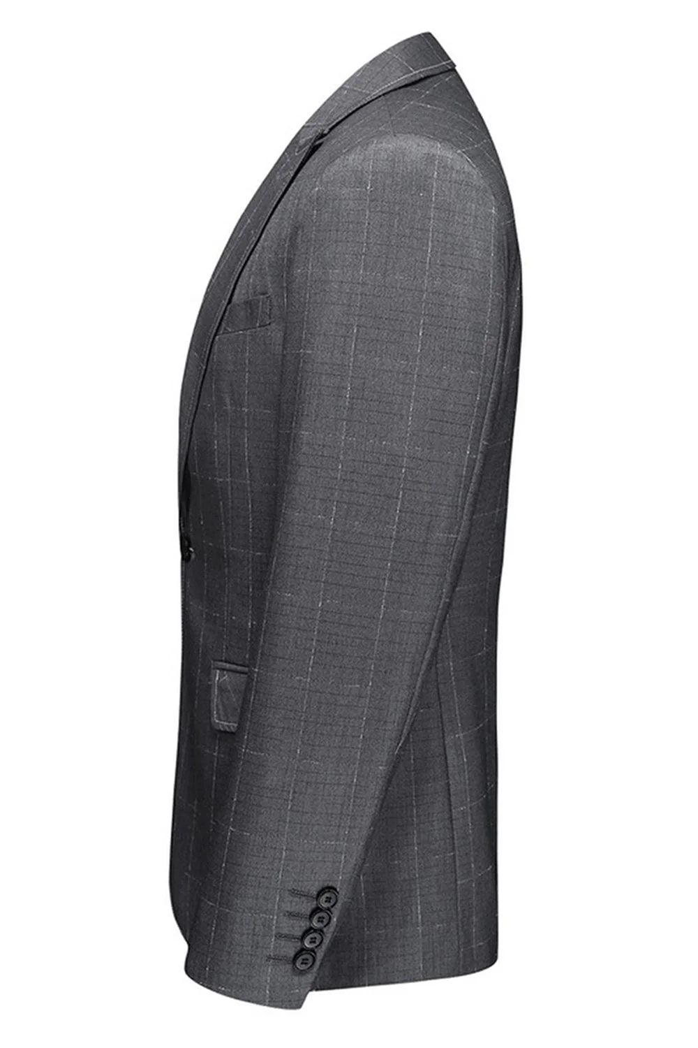 Men's Grey Plaid Peak Lapel 3 Pieces Formal Suits - Image 4