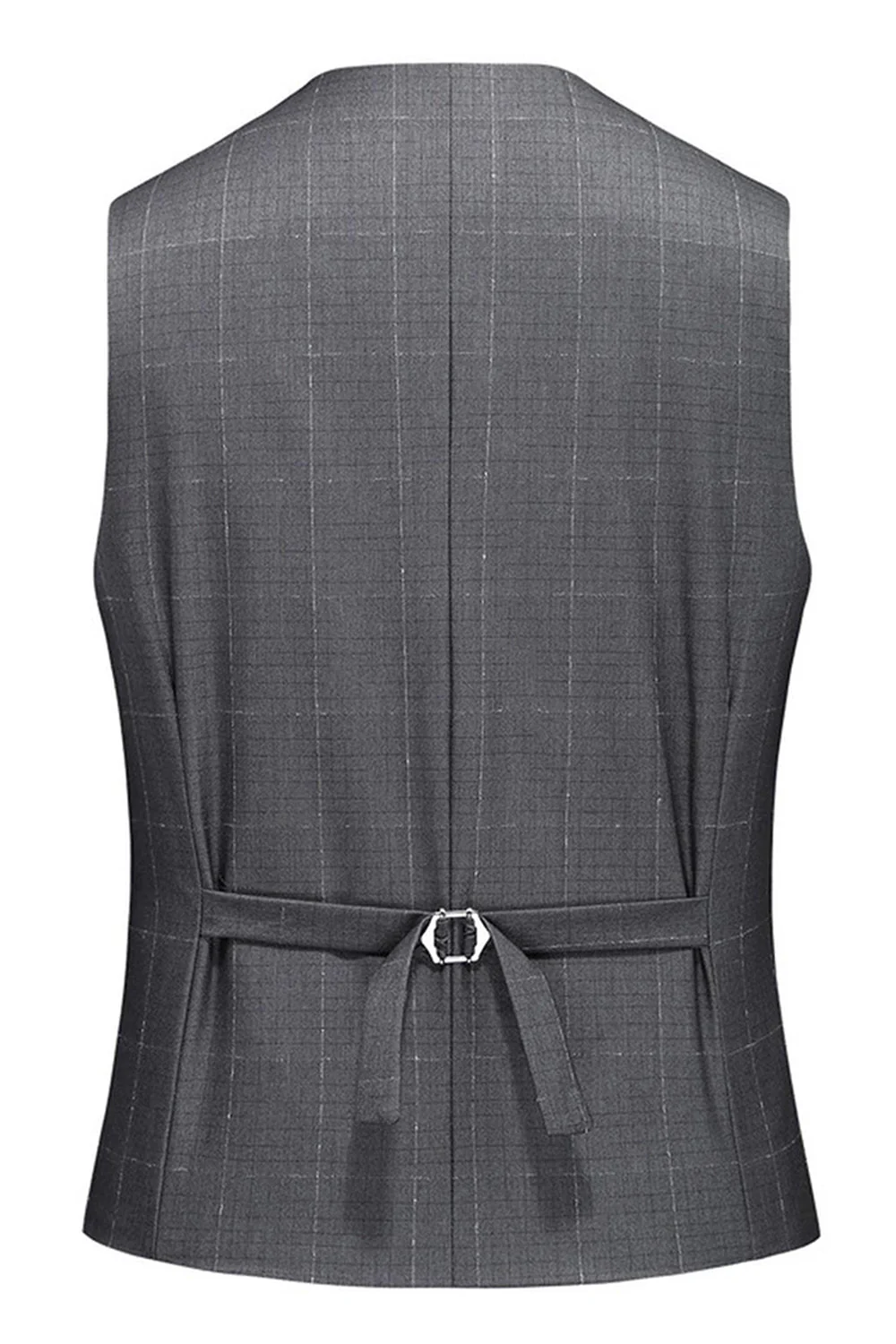 Men's Grey Plaid Peak Lapel 3 Pieces Formal Suits - Image 6