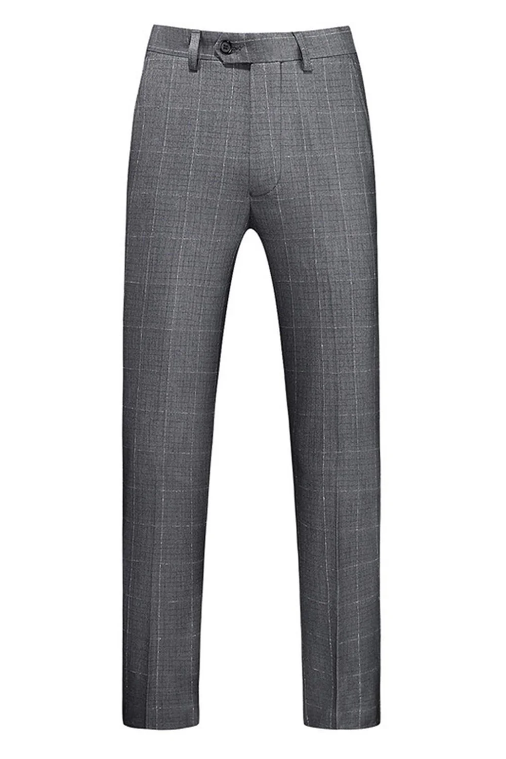 Men's Grey Plaid Peak Lapel 3 Pieces Formal Suits - Image 7