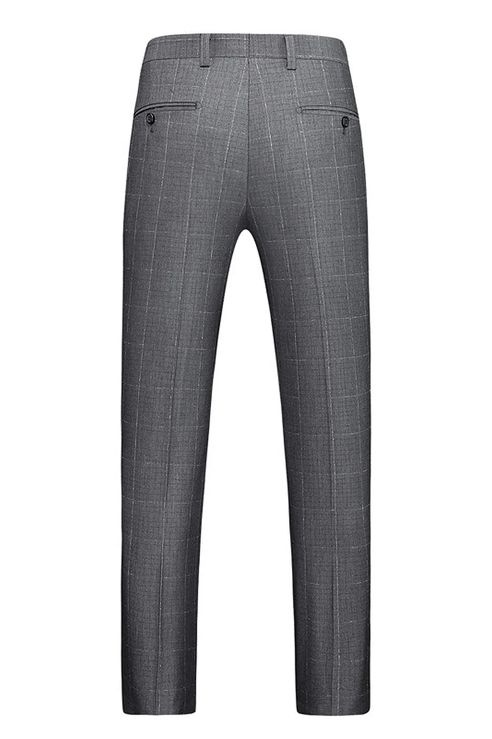 Men's Grey Plaid Peak Lapel 3 Pieces Formal Suits - Image 8