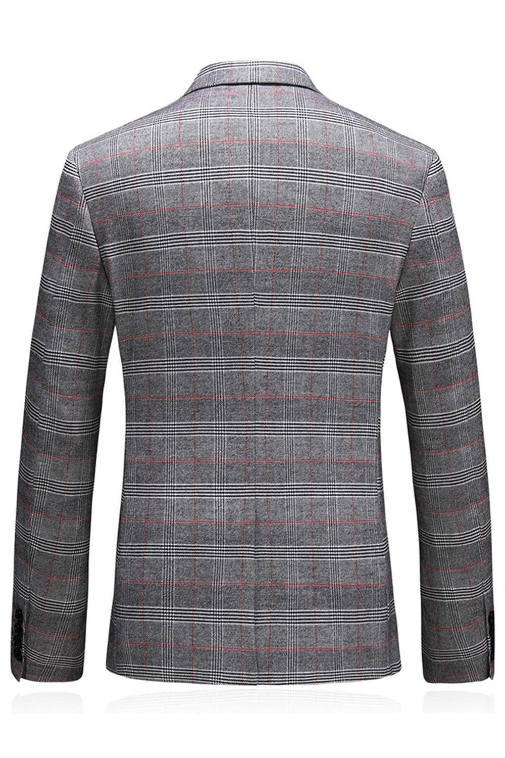 Men's Grey Plaid Peak Lapel 3 Pieces Prom Suits - Image 3