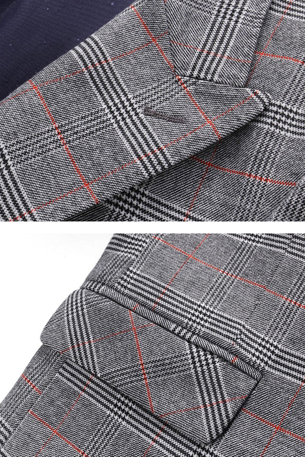 Men's Grey Plaid Peak Lapel 3 Pieces Prom Suits - Image 5