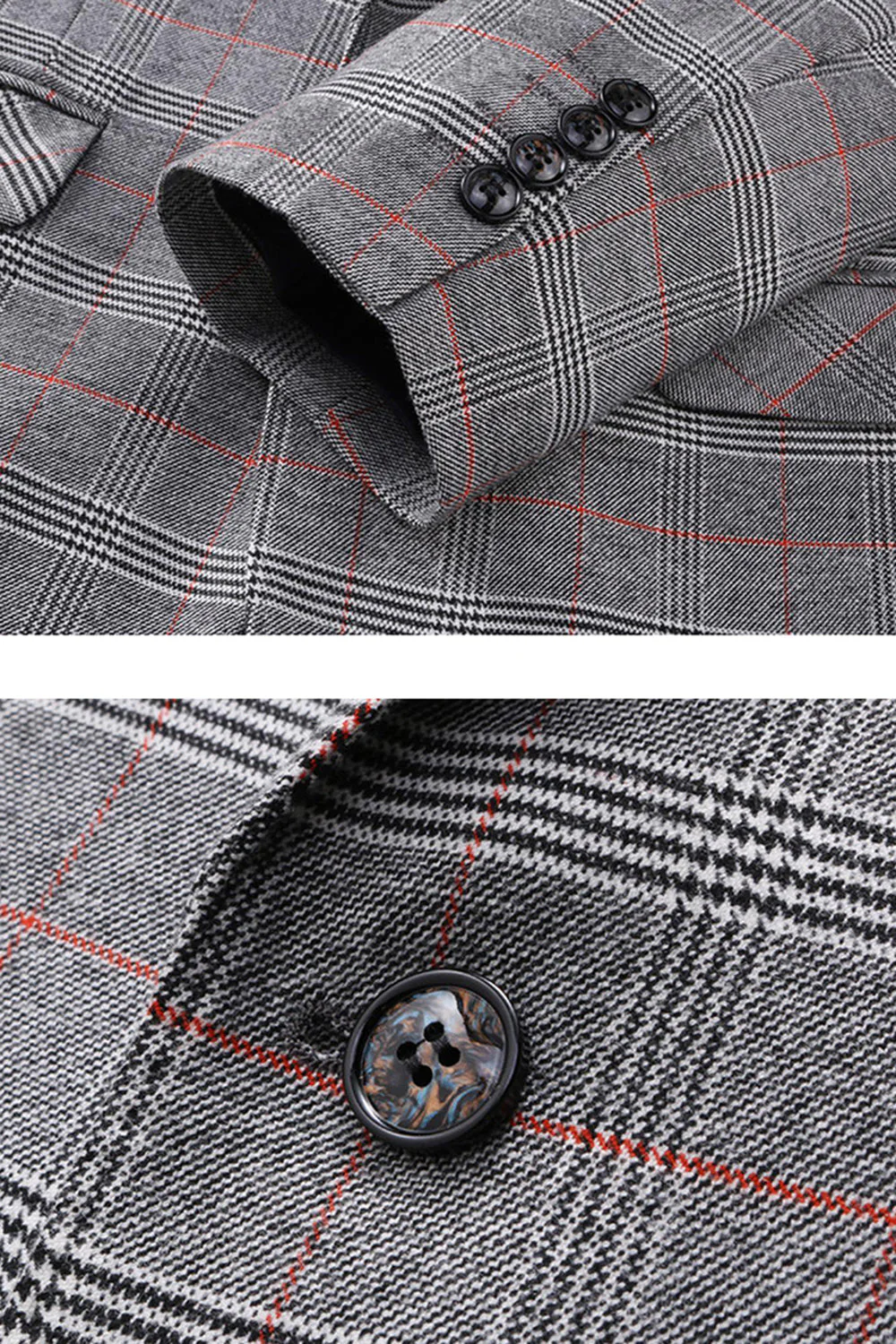 Men's Grey Plaid Peak Lapel 3 Pieces Prom Suits - Image 6