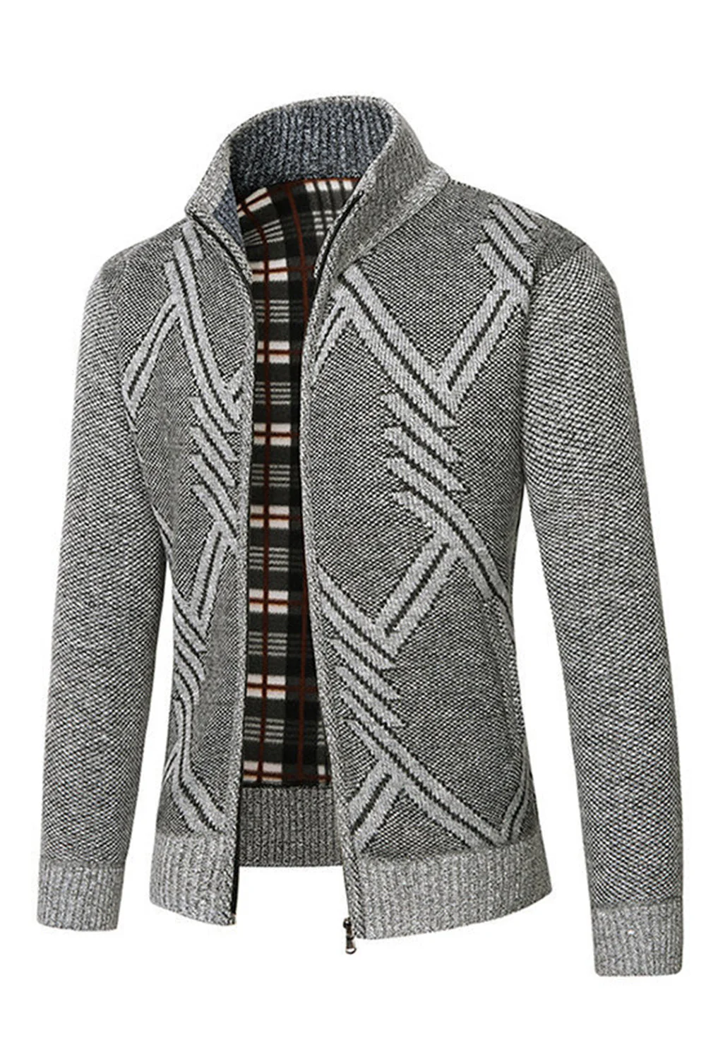 Men's Grey Stand Collar Zipper Loose Coat Top - Image 3