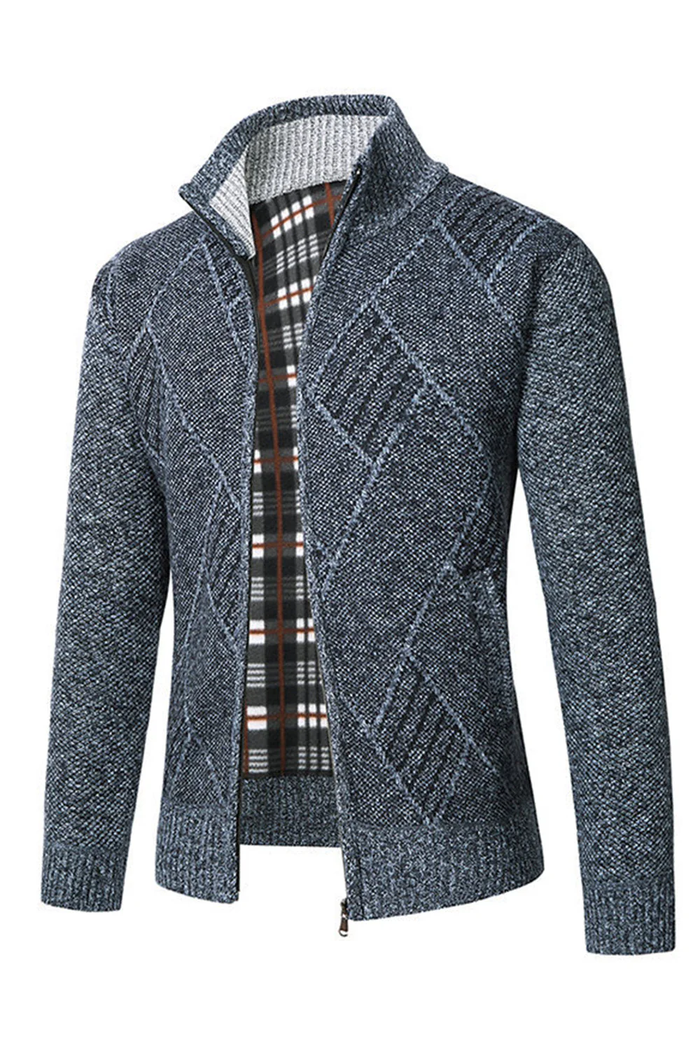 Men's Grey Stand Collar Zipper Loose Coat Top - Image 4
