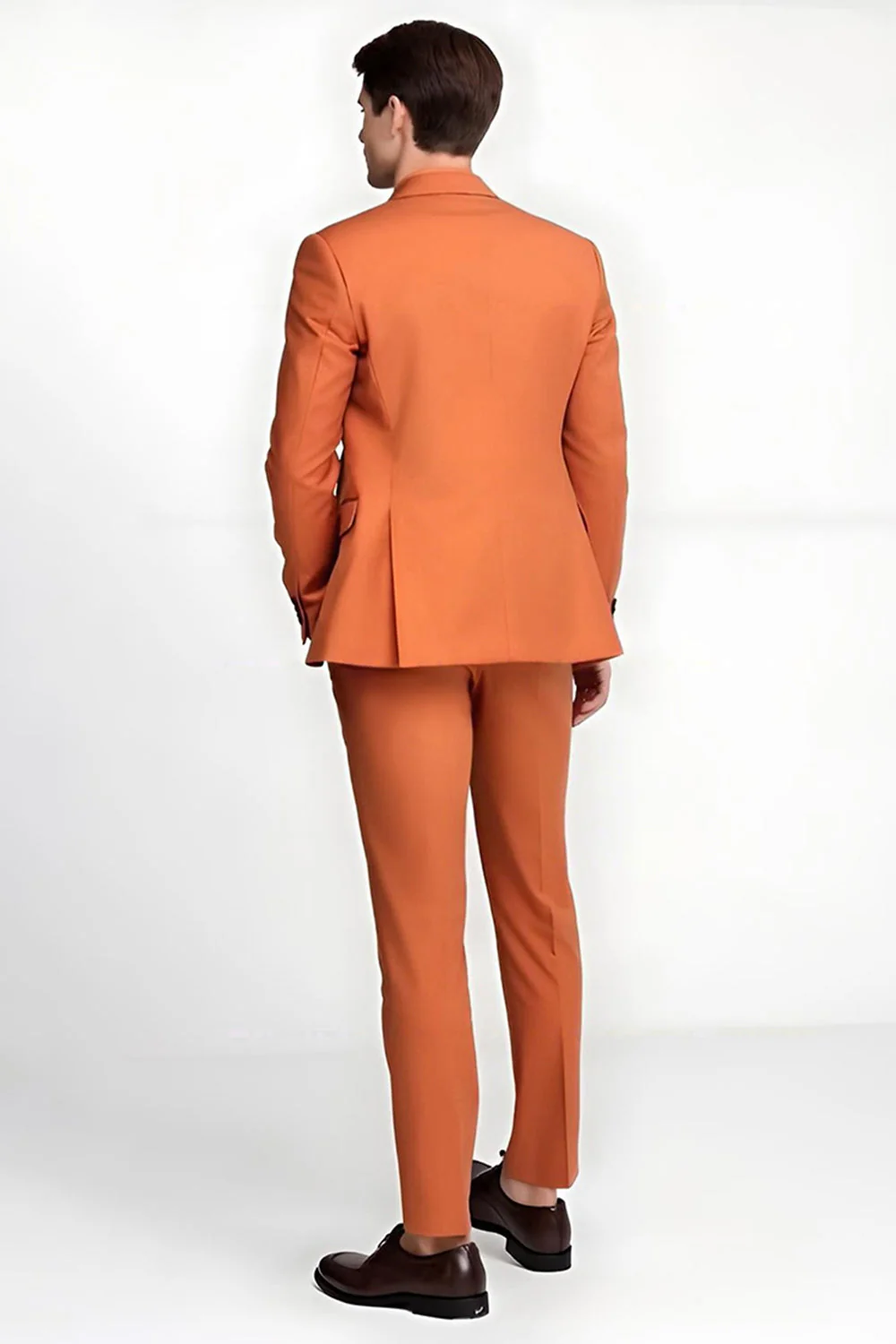 Men's Orange Peak Lapel Single Breasted Prom Suits - Image 2