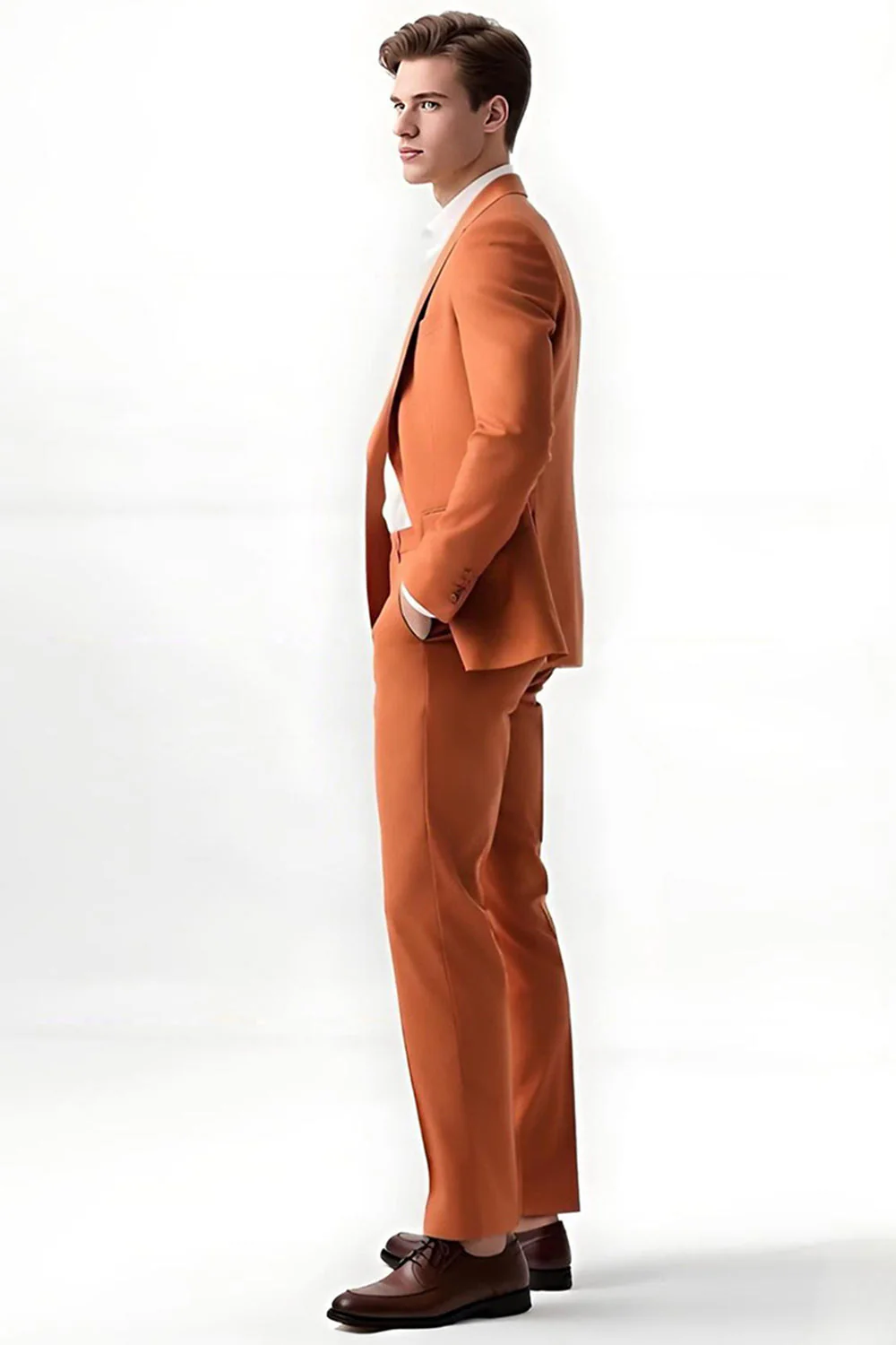 Men's Orange Peak Lapel Single Breasted Prom Suits - Image 3