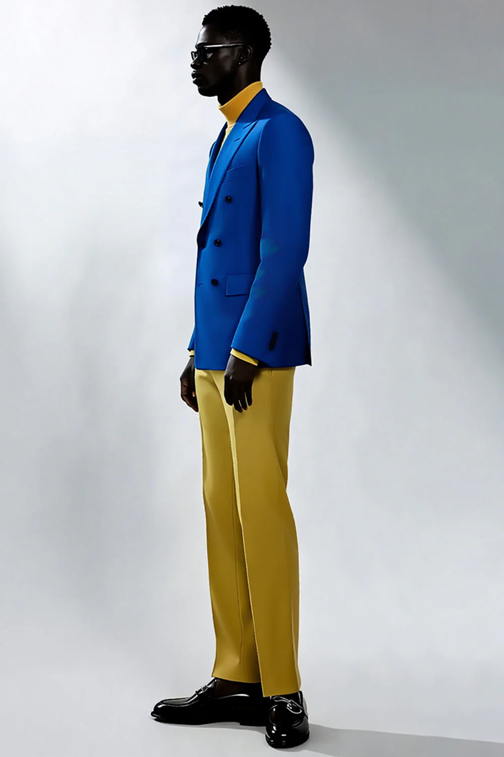 Men's Peak Lapel Blue Double Breasted Prom Suits - Image 3