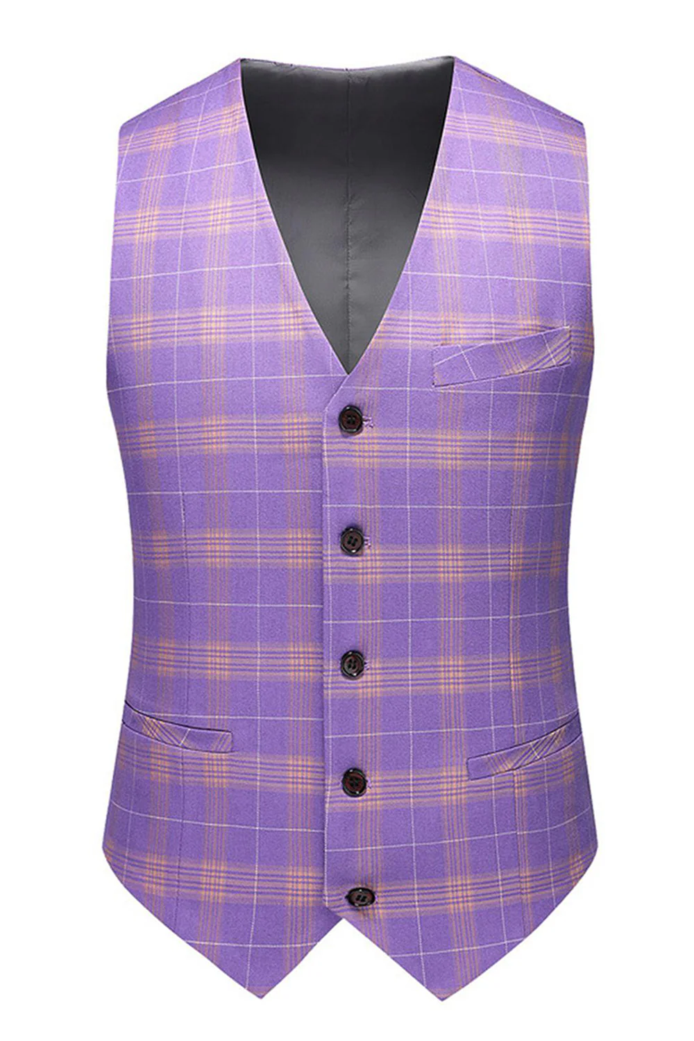 Men's Violet Striped Notched Lapel 3 Pieces Prom Suits - Image 3