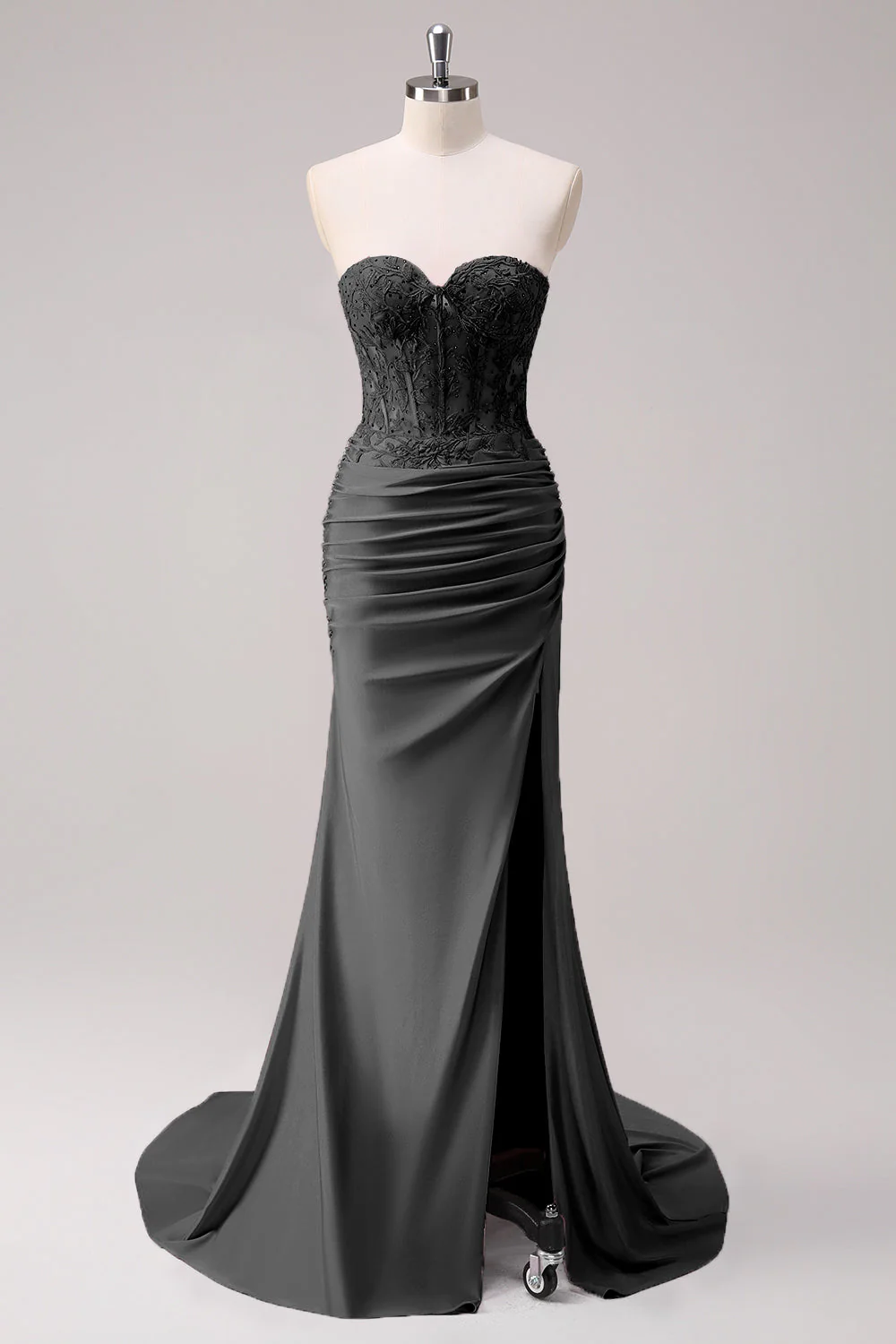 Mermaid Applique Strapless Corset Long Fuchsia Prom Dress with Slit - Image 11