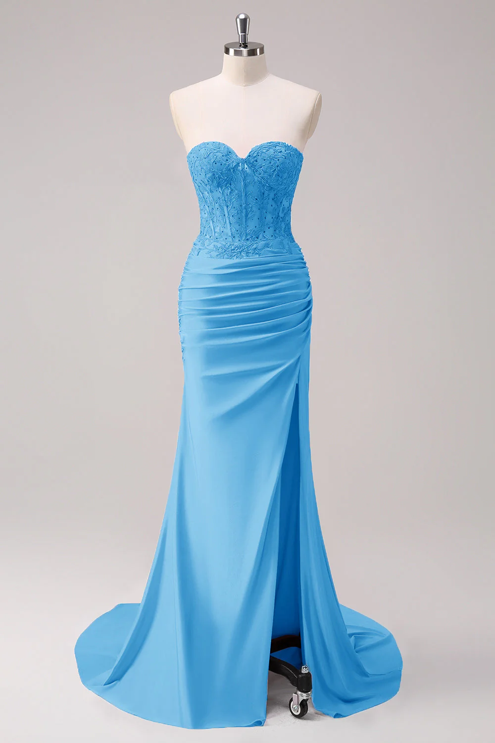 Mermaid Applique Strapless Corset Long Fuchsia Prom Dress with Slit - Image 13