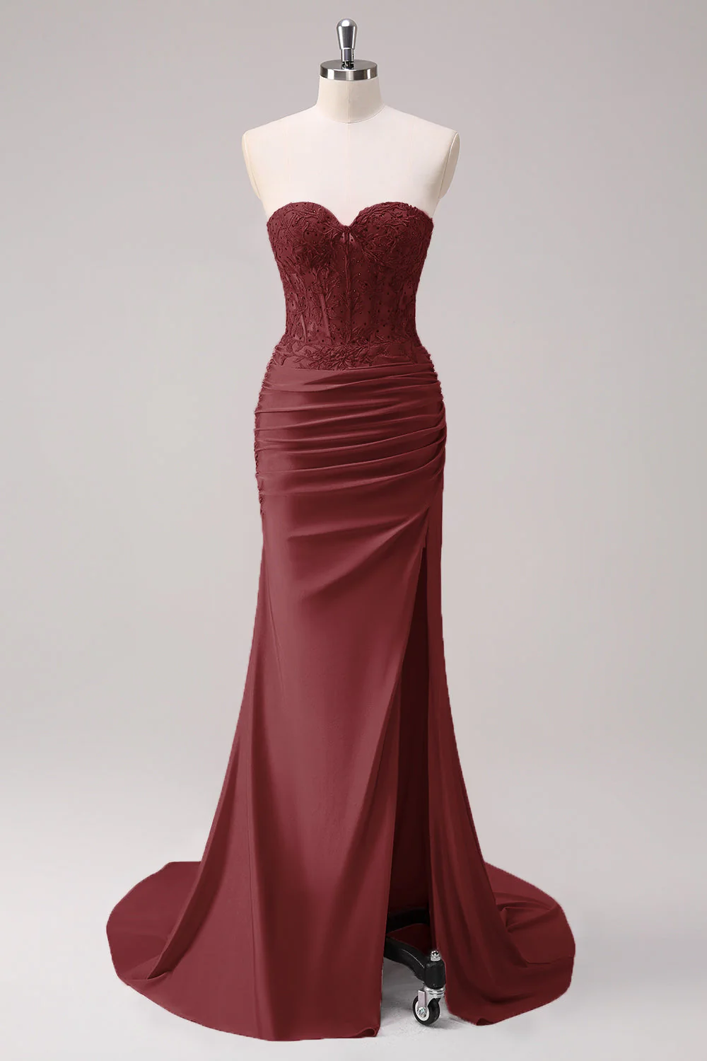 Mermaid Applique Strapless Corset Long Fuchsia Prom Dress with Slit - Image 15