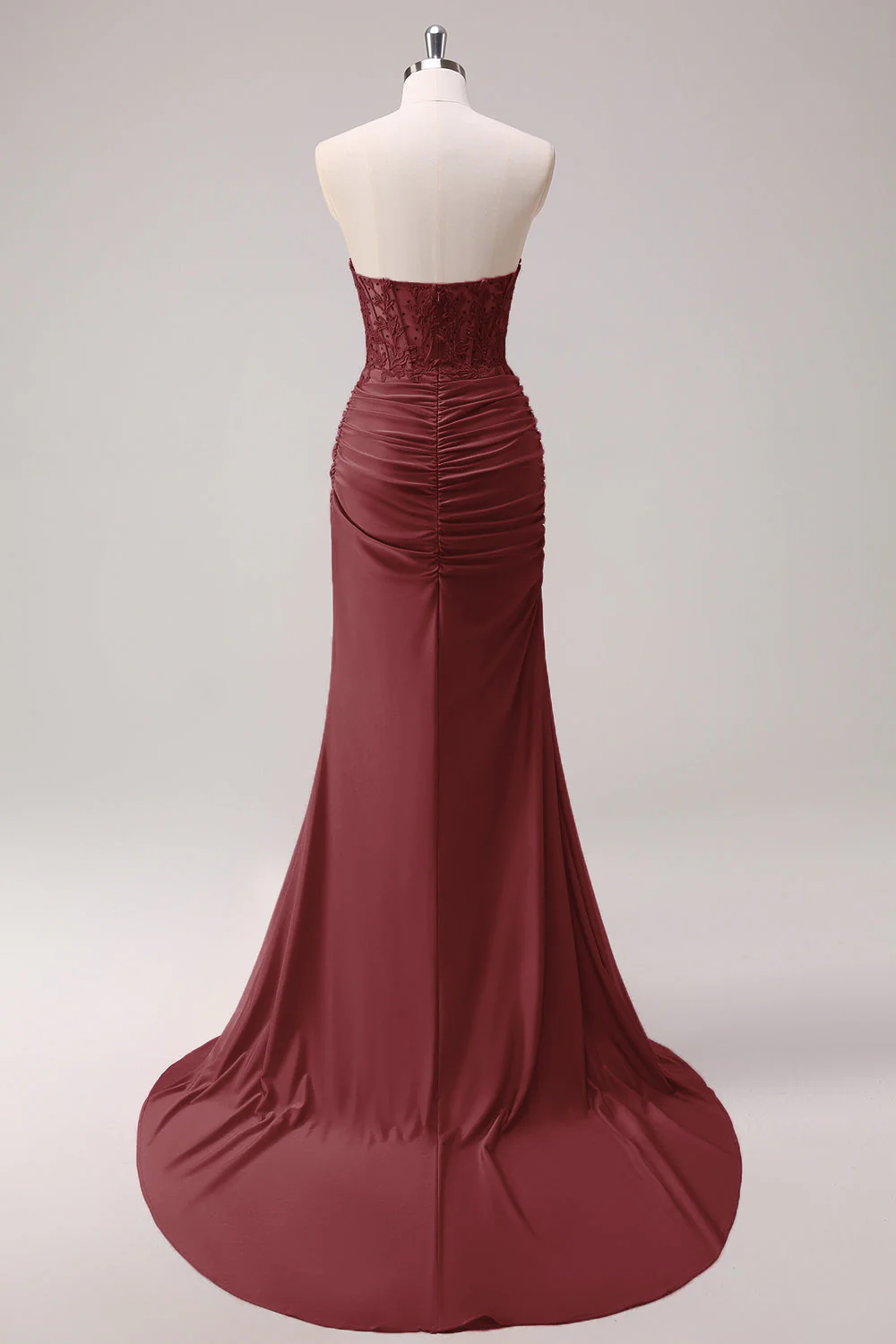 Mermaid Applique Strapless Corset Long Fuchsia Prom Dress with Slit - Image 16