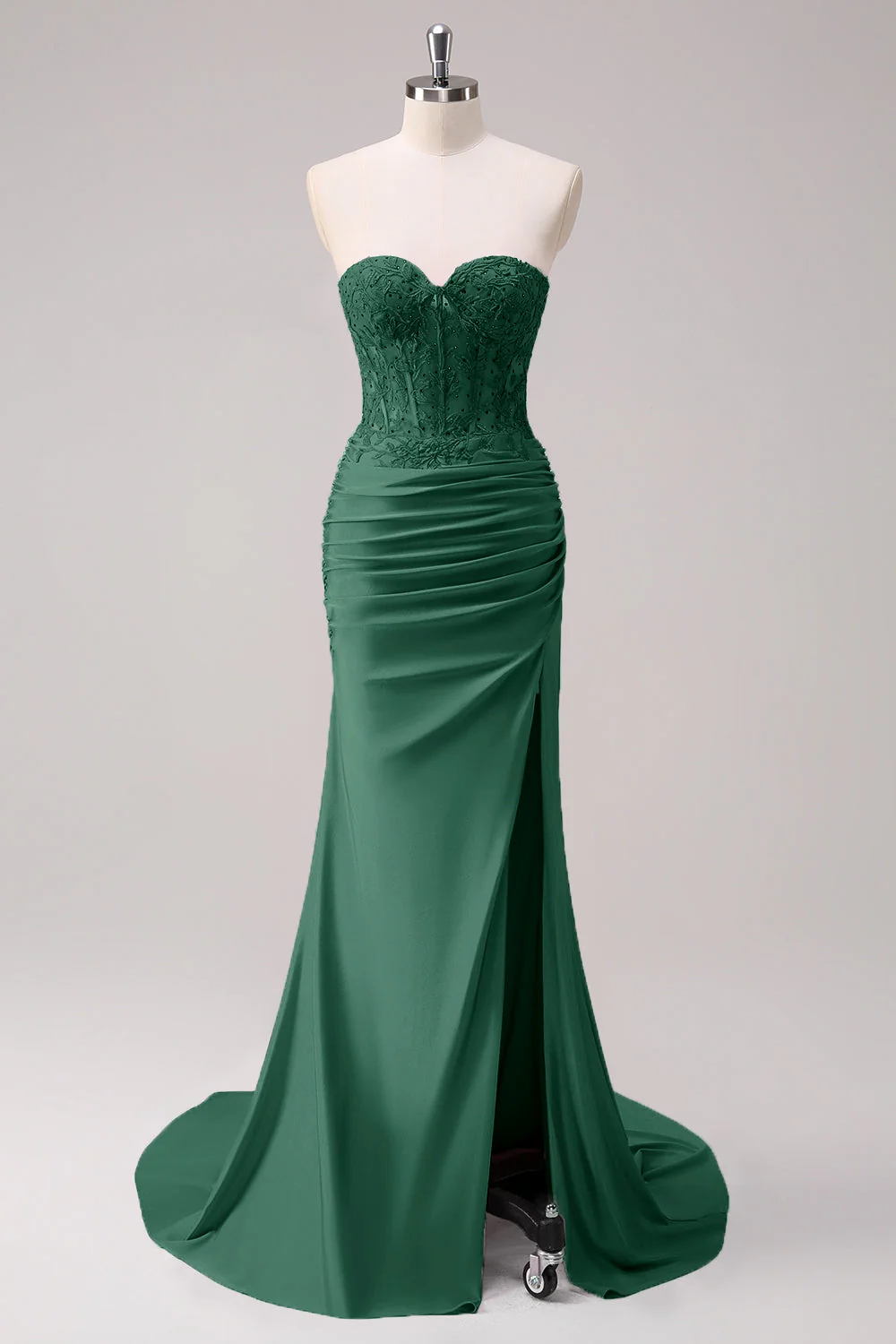 Mermaid Applique Strapless Corset Long Fuchsia Prom Dress with Slit - Image 17