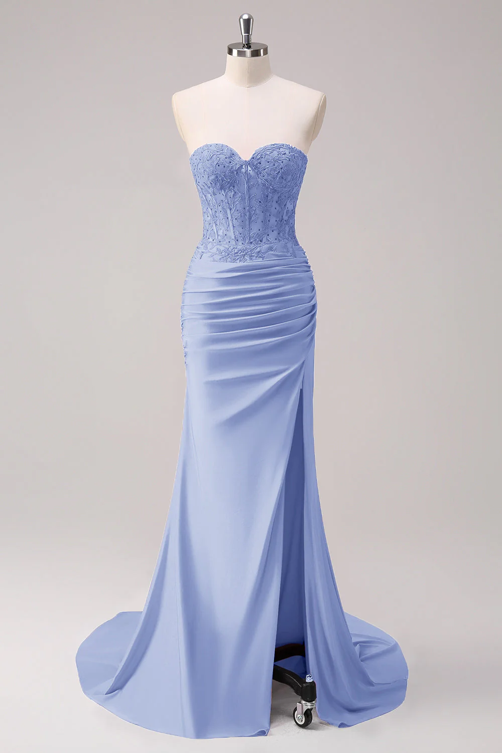Mermaid Applique Strapless Corset Long Fuchsia Prom Dress with Slit - Image 19