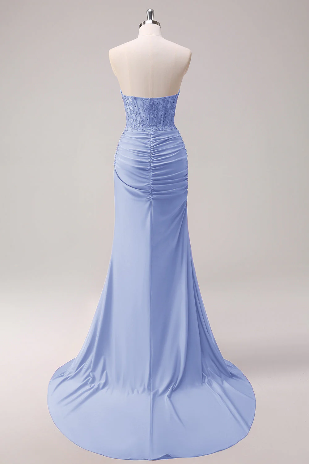 Mermaid Applique Strapless Corset Long Fuchsia Prom Dress with Slit - Image 20
