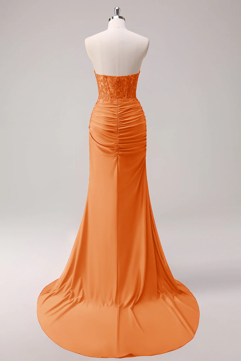 Mermaid Applique Strapless Corset Long Fuchsia Prom Dress with Slit - Image 22