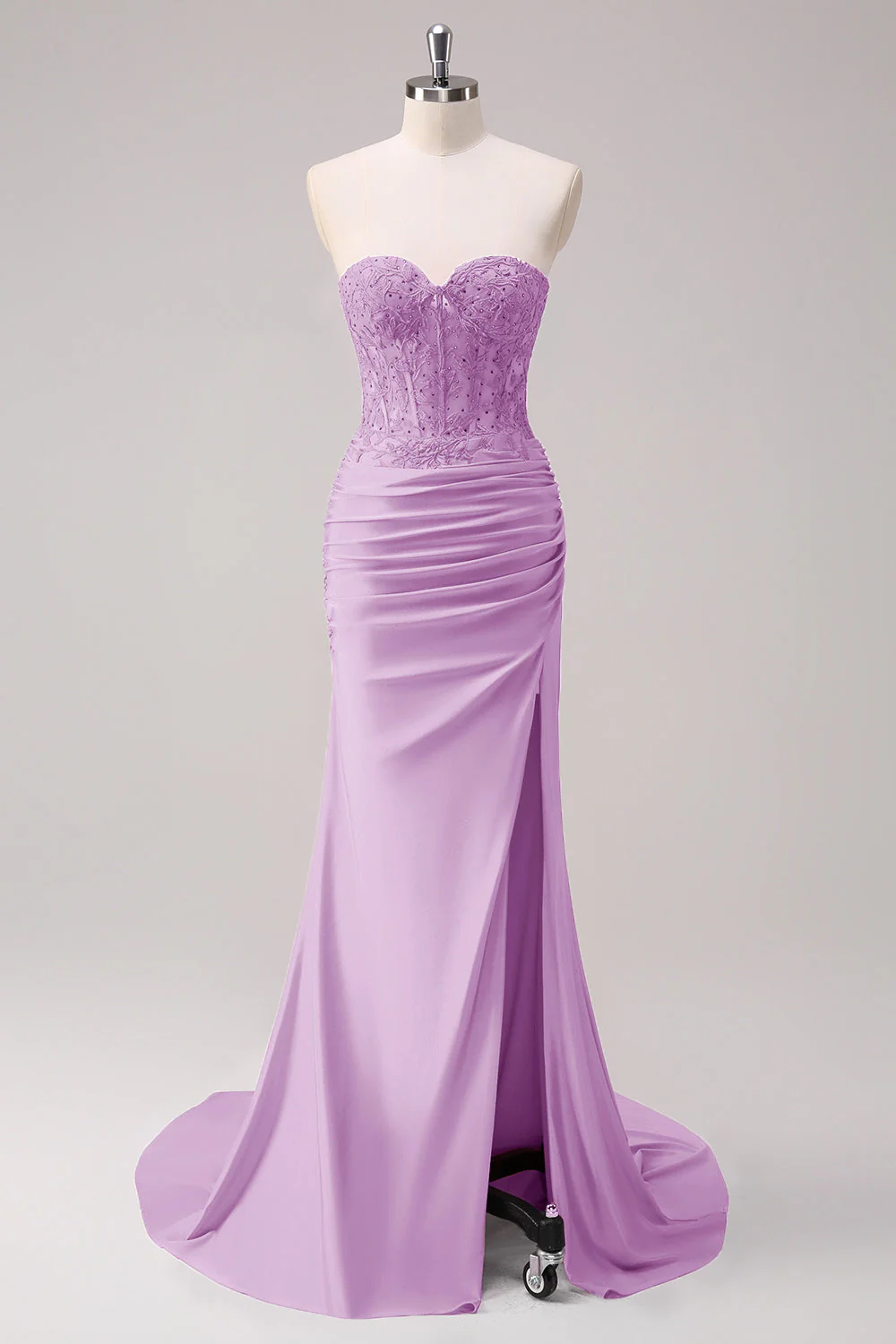 Mermaid Applique Strapless Corset Long Fuchsia Prom Dress with Slit - Image 23