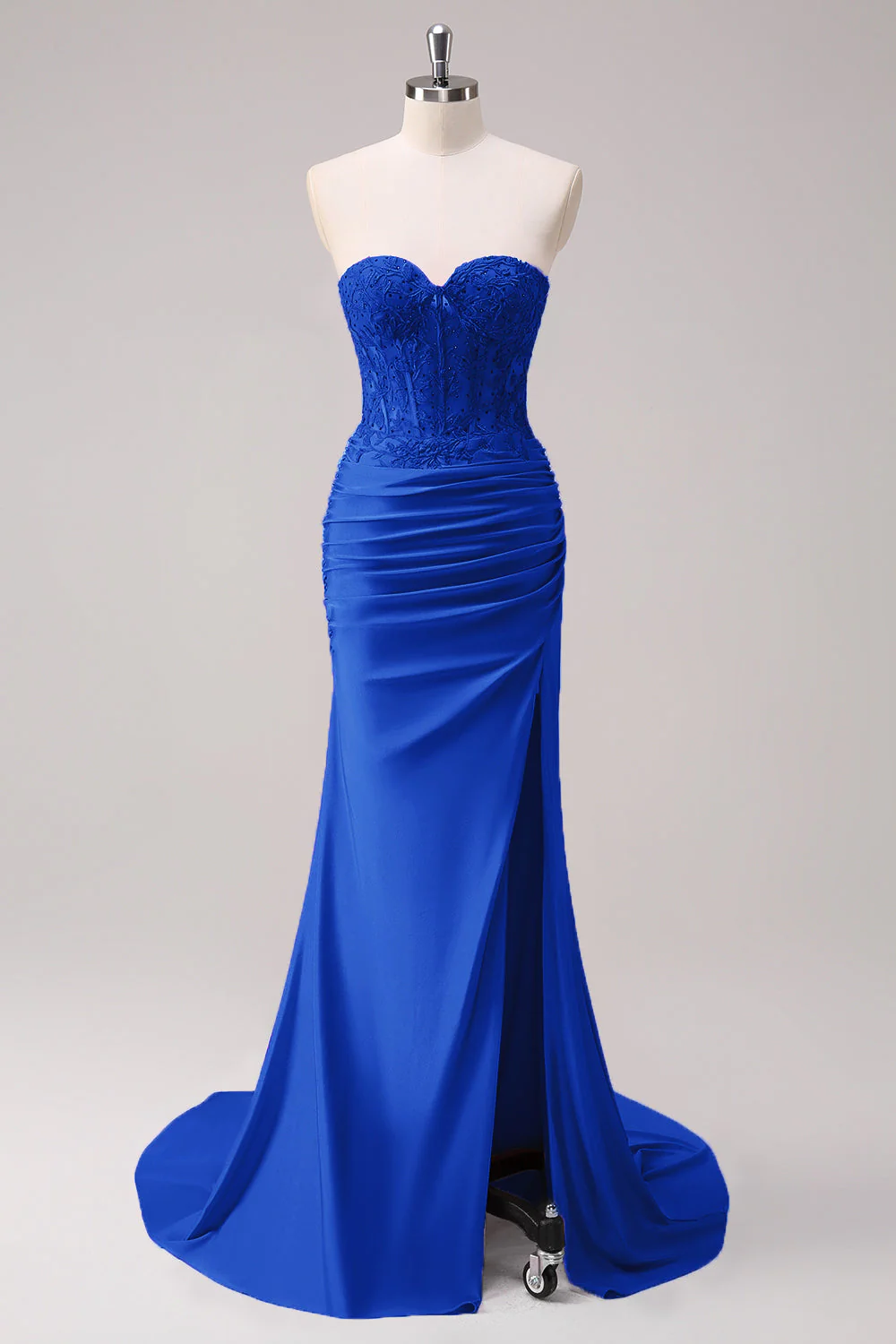 Mermaid Applique Strapless Corset Long Fuchsia Prom Dress with Slit - Image 25