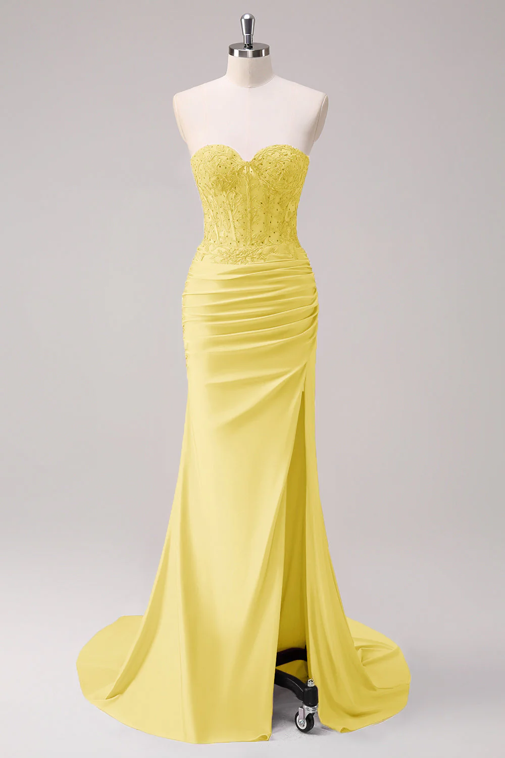 Mermaid Applique Strapless Corset Long Fuchsia Prom Dress with Slit - Image 27