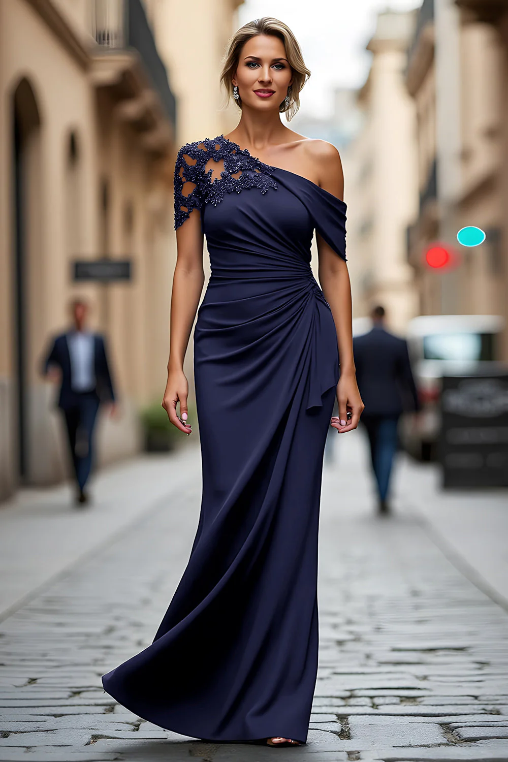 Mermaid Black Asymmetrical Mother of the Bride Dress with Appliques - Image 17