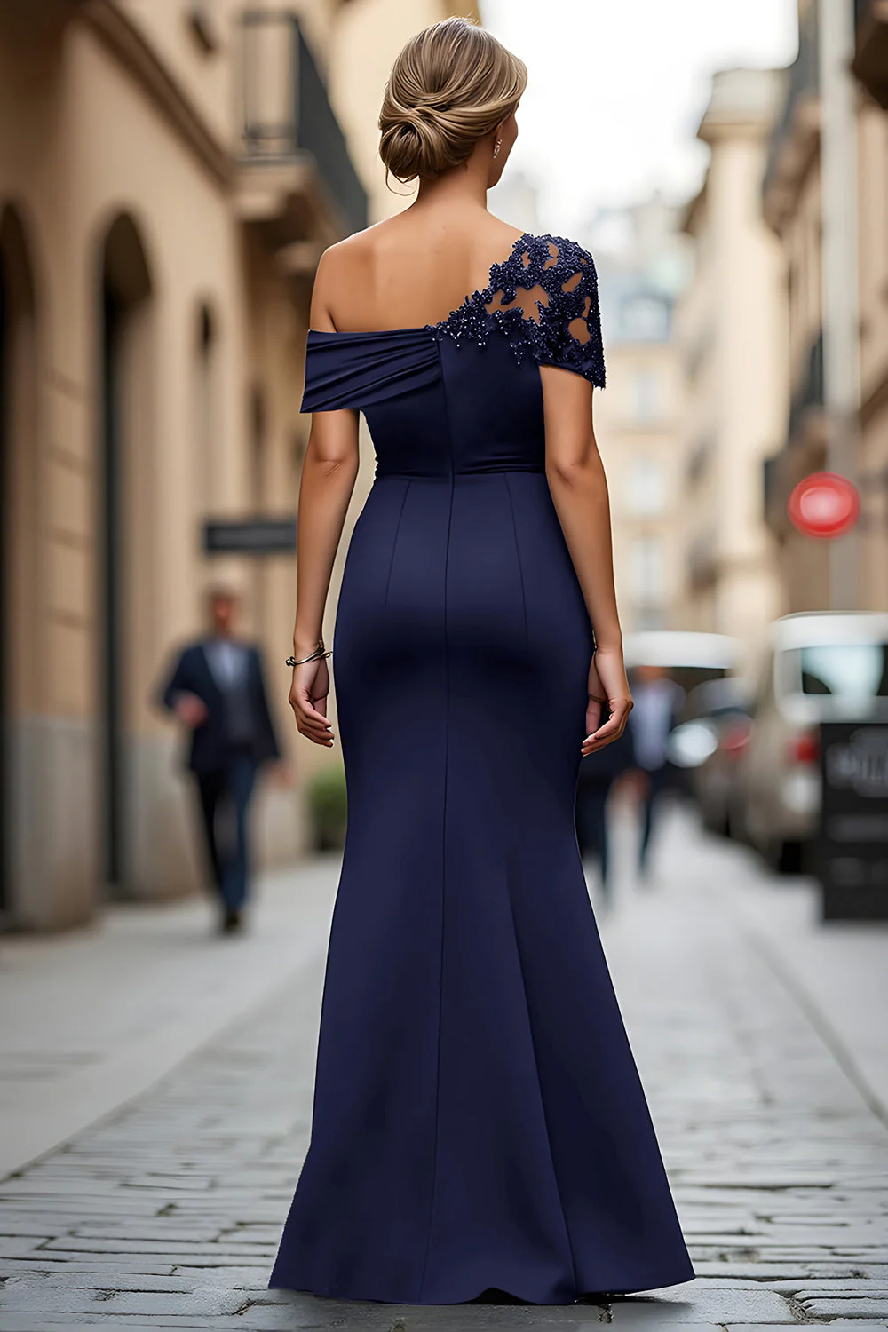 Mermaid Black Asymmetrical Mother of the Bride Dress with Appliques - Image 18