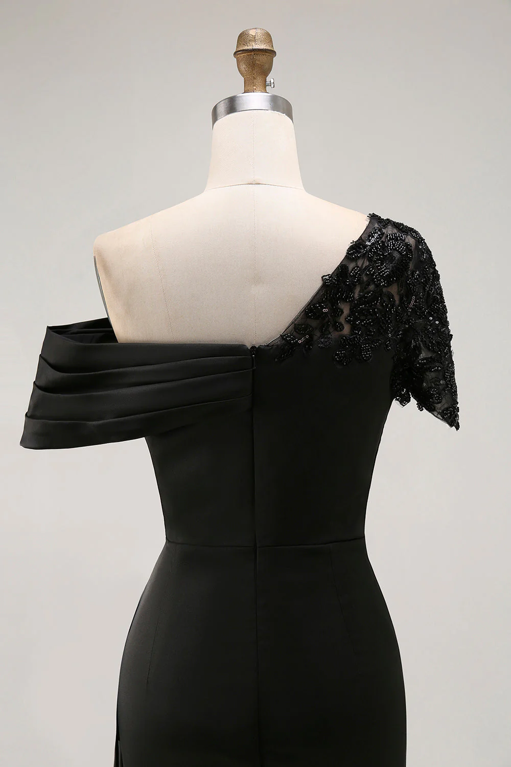 Mermaid Black Asymmetrical Mother of the Bride Dress with Appliques - Image 7