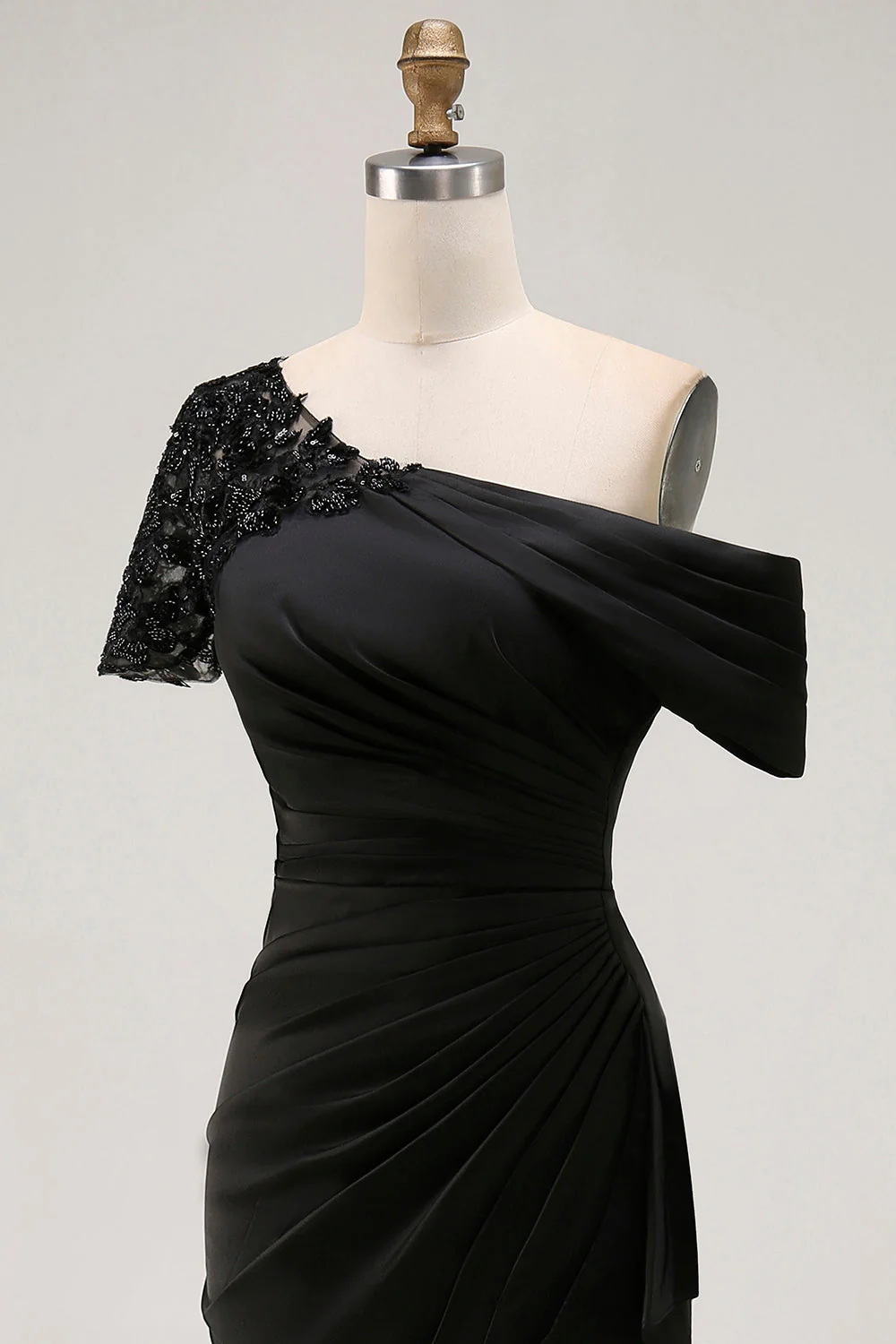 Mermaid Black Asymmetrical Mother of the Bride Dress with Appliques - Image 8