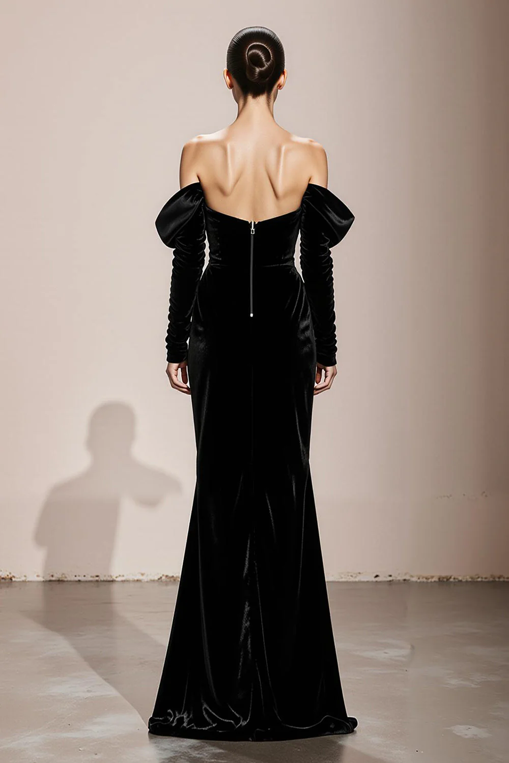 Mermaid Black Strapless Velvet Long Military Ball Dresses with Sleeves - Image 2