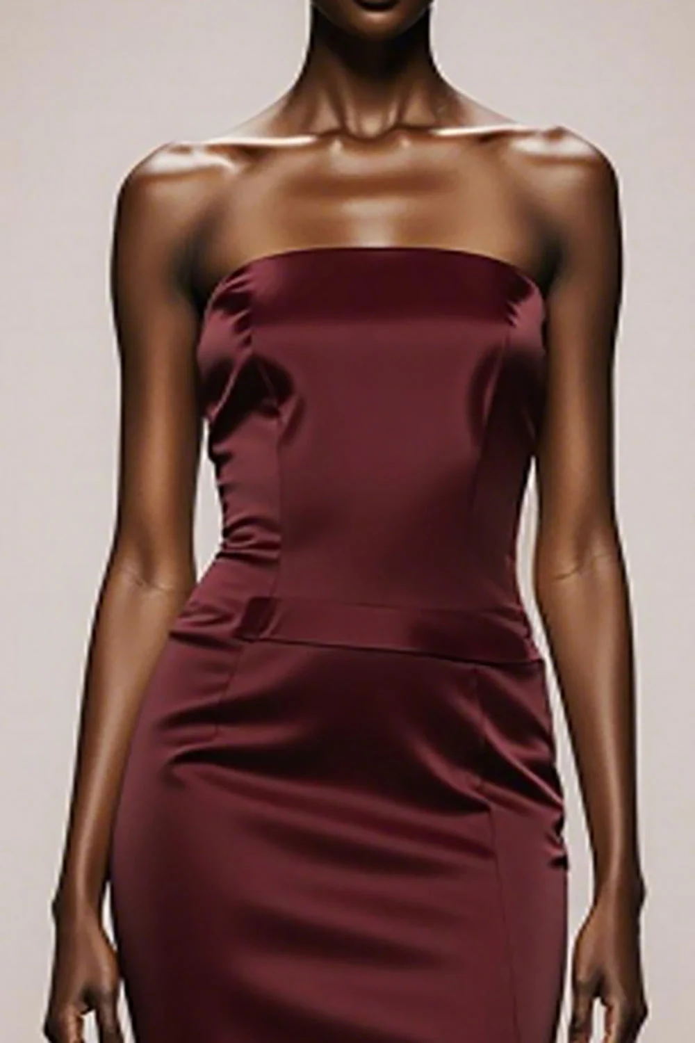 Mermaid Burgundy Strapless Satin Evening Dress with Slit - Image 3
